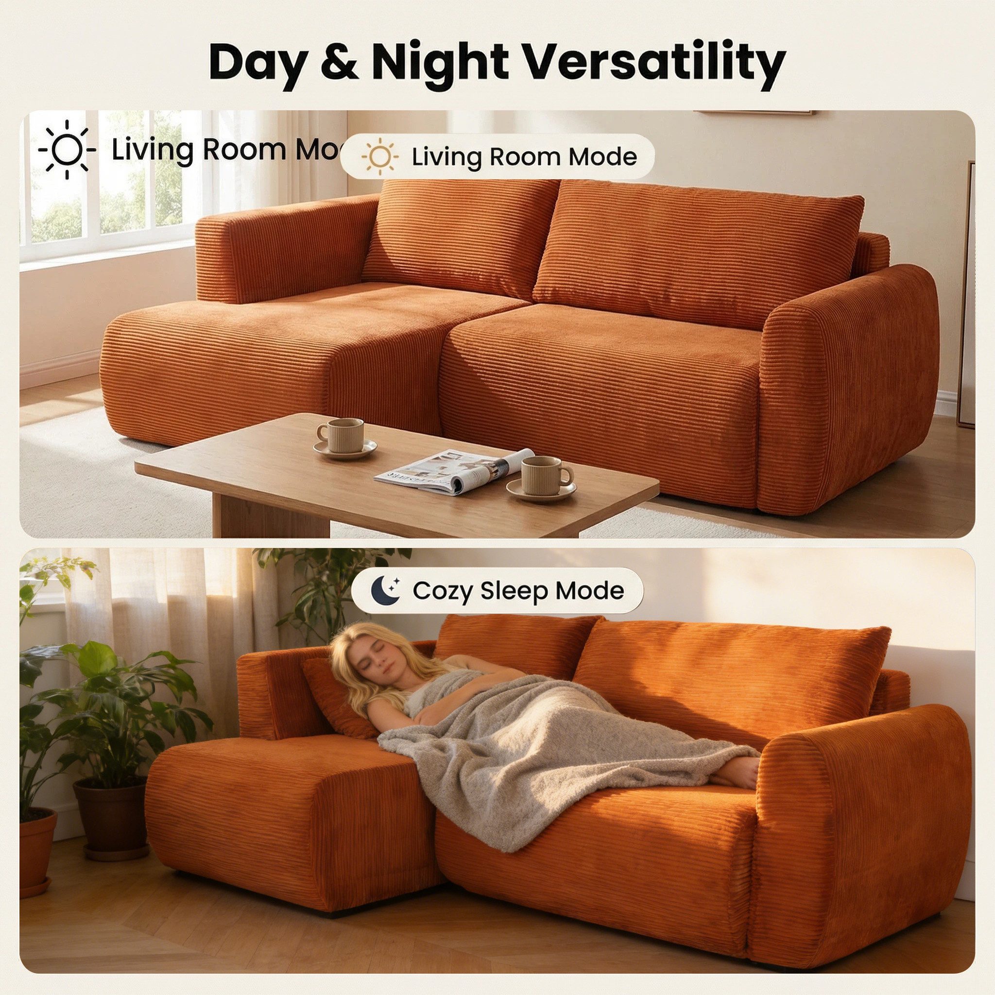 HappyHome Ecksofa Ecksofa mit Schlaffunktion modernes Cordsofa weich gepolstertes Sofa