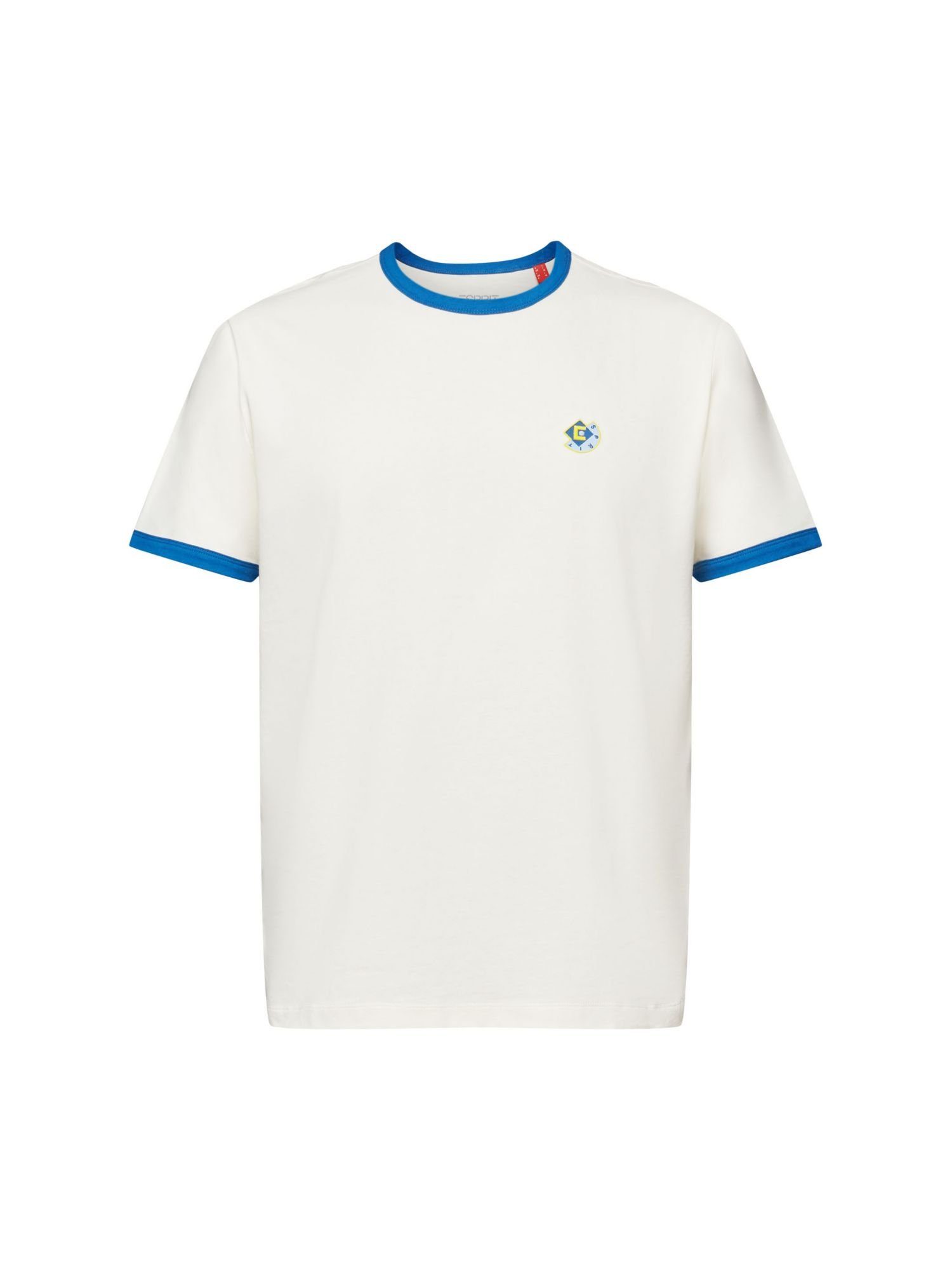Baumwoll-T-Shirt (1-tlg) mit und WHITE OFF Logo Rundhalsausschnitt T-Shirt Esprit