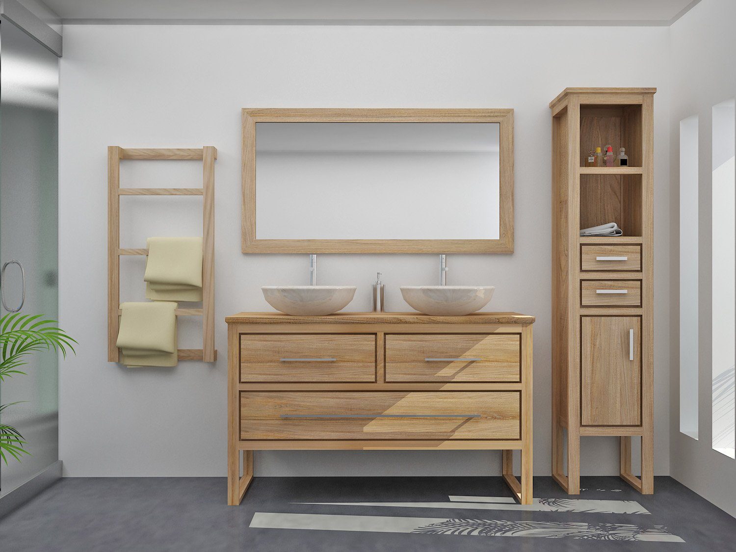 Teako Design Hochschrank Badezimmerschrank Livia Teak Massivholz