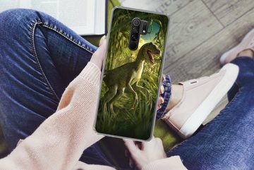 MuchoWow Handyhülle Dinosaurier - Pflanzen - Grün - Illustration - Kinder - Jungen, Phone Case, Handyhülle Xiaomi Redmi 9, Silikon, Schutzhülle