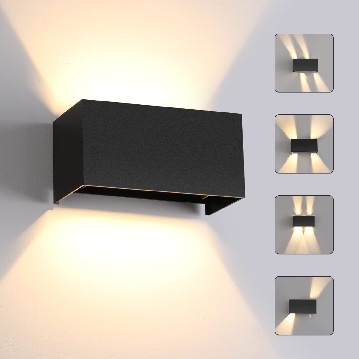 LETGOSPT Wandleuchte LED Wandlampe Innen/Außen Aluminium Wandleuchte Auf & ab Einstellbarer, LED fest integriert, warmweiß, 12W Quader LED Außenwandleuchte,IP65 Wasserdichte,für Hallen, Hotel