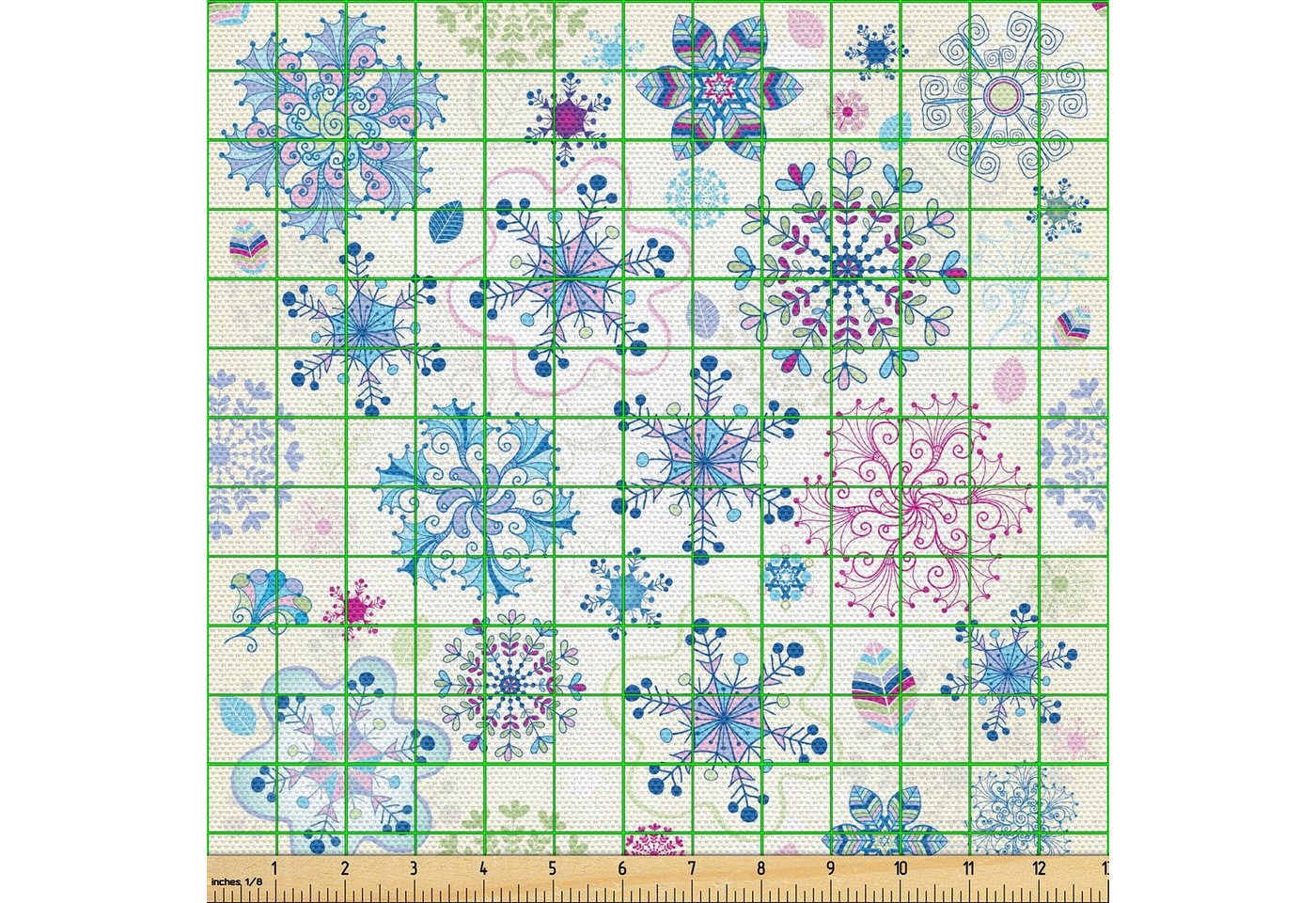 Thumbnail - Abakuhaus Stoff Schön Gewebten Stoff für Polster und Wohnaccessoires, Schneeflocke Bunte Winter Blatt