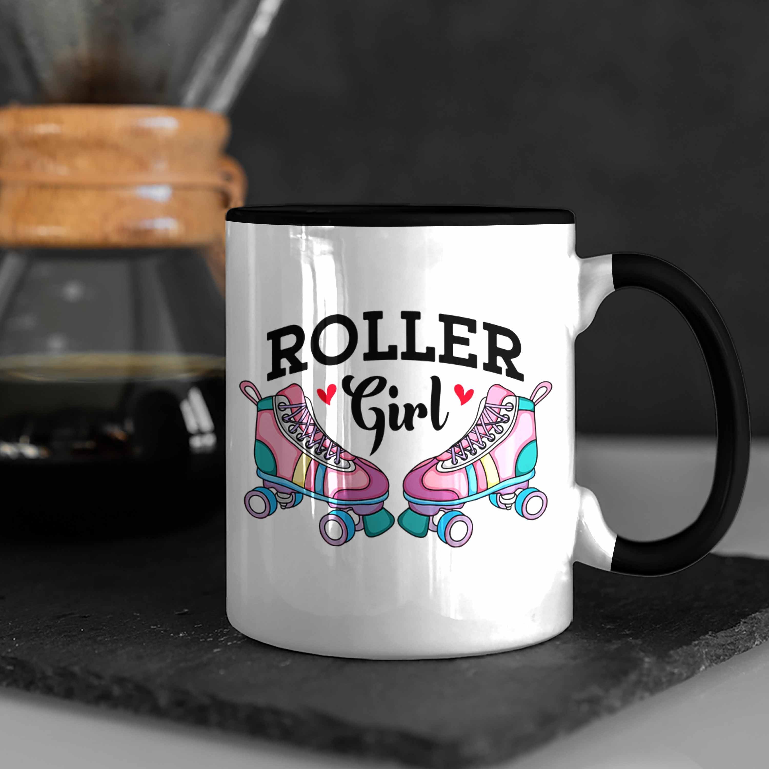 Nostalgie für Girl" Tasse Trendation "Roller Schwarz Girls 80er Roller Tasse Geschenk Rollschuh