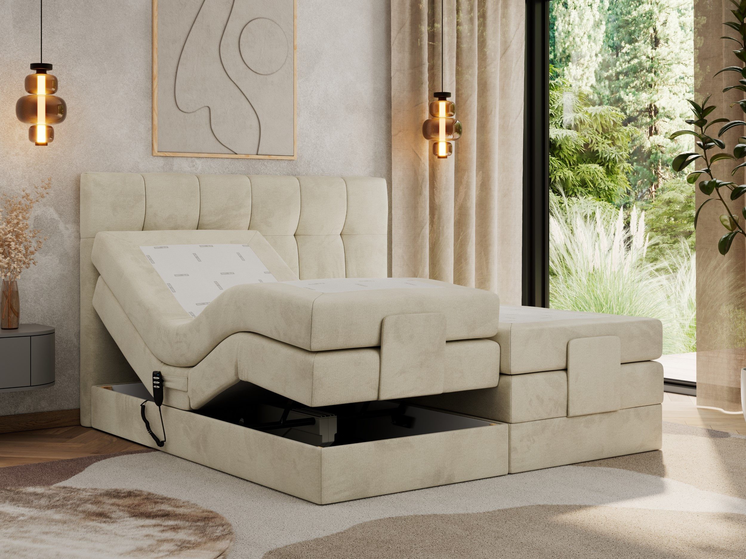 MKS MÖBEL Boxspringbett VITTORIA (Set, Packung, Elektrisches Bett, Kopfteil, Topper T25/Visco, 7 Härtezonen), Boxspringbett, Elektrisch verstellbare, Multipocket-Matratzen