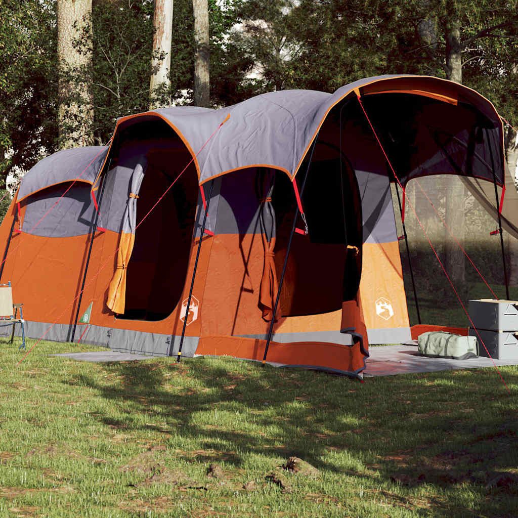 furnicato Faltzelt Familienzelt Tunnel 610x244x198 cm Grau-Orange, (1 tlg), Campingzelt für 8 Personen mit Vorraum und integriertem E-Anschluss
