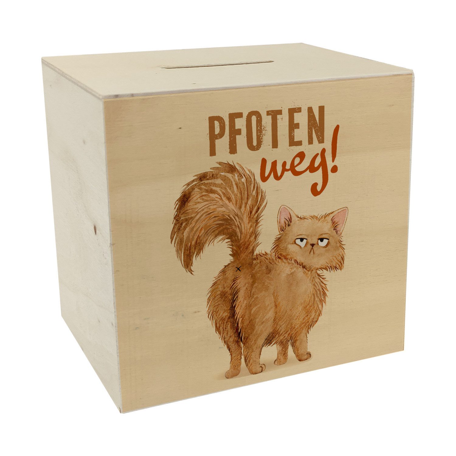 Spardose Katze Spardose aus Holz mit Spruch Pfoten weg