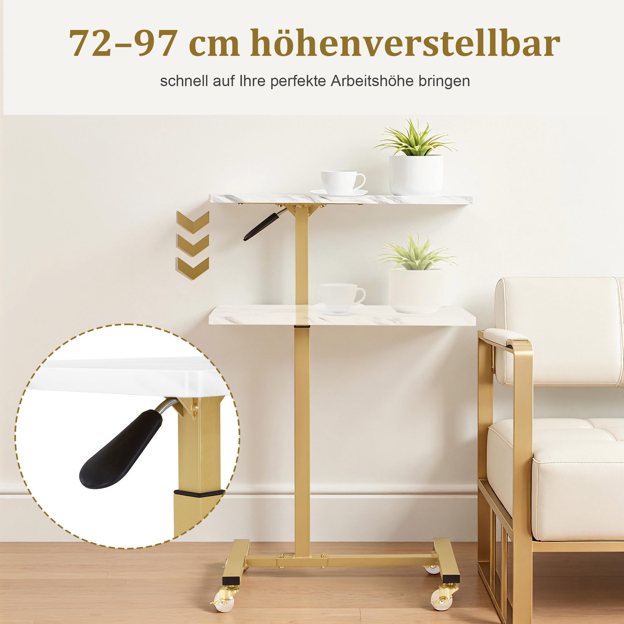 Barberpub Beistelltisch BarberPub Beistelltisch mit Rollen, Pflegetisch Höhenverstellbar, 2832, höhenverstellbar, drehbar, C-Form, Betttisch, Friseurwagen – Bild 4 von 5