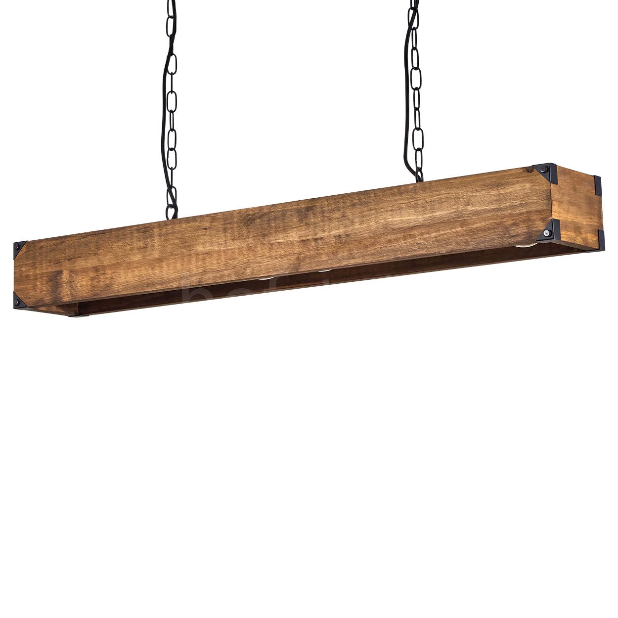 hofstein Pendelleuchte »Spezia« Hängelampe aus Metall/Holz in Schwarz/Natur, ohne Leuchtmittel, mit Holzstab, Ketten-Gliedern u. verstellbaren Leuchtenschirmen, E27