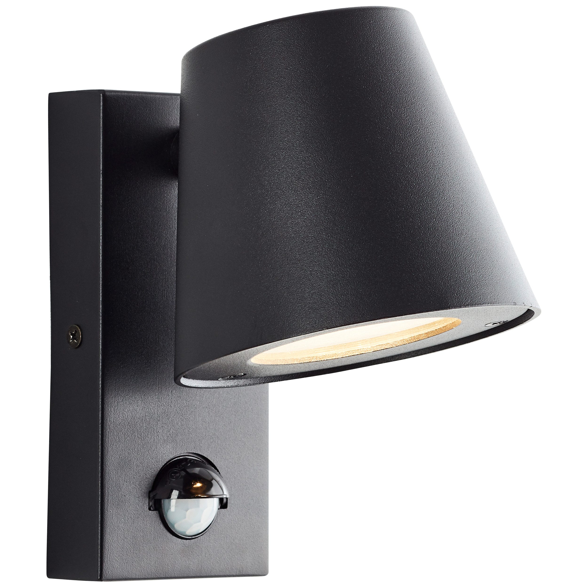 Brilliant Außen-Wandleuchte Bari, Bewegungsmelder, ohne Leuchtmittel, Außenwandlampe mit Bewegungsmelder, GU10, Metall/Kunststoff, schwarz
