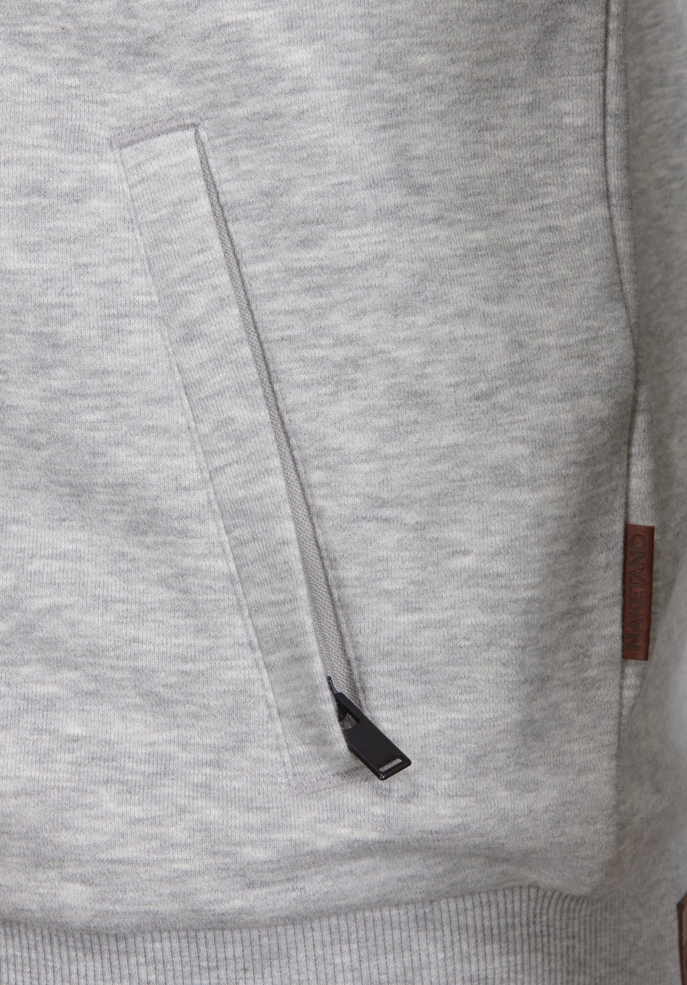naketano Sweatjacke Herren hoher Stehkragen, Reißverschluss, Eingrifftaschen, meliert Rippbündchen, Kordelzug, Logo-Patch, Regular Fit, casual, Streetwear – Bild 5 von 5