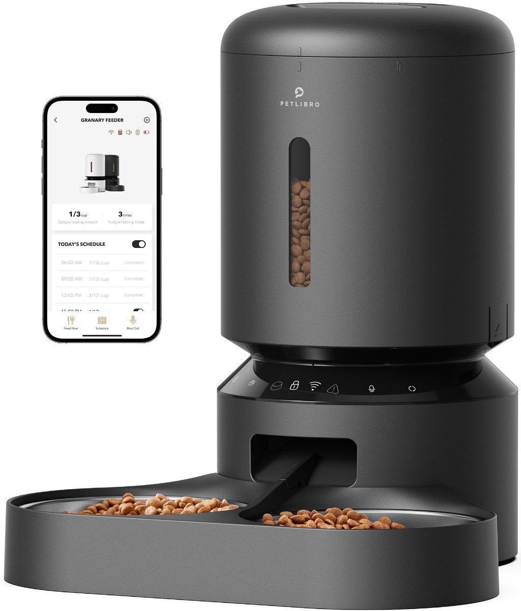 Petlibro Futterautomat Granary WIFI Dual, 5 Liter, WLAN, Doppelbehälter, schwarz von Petlibro