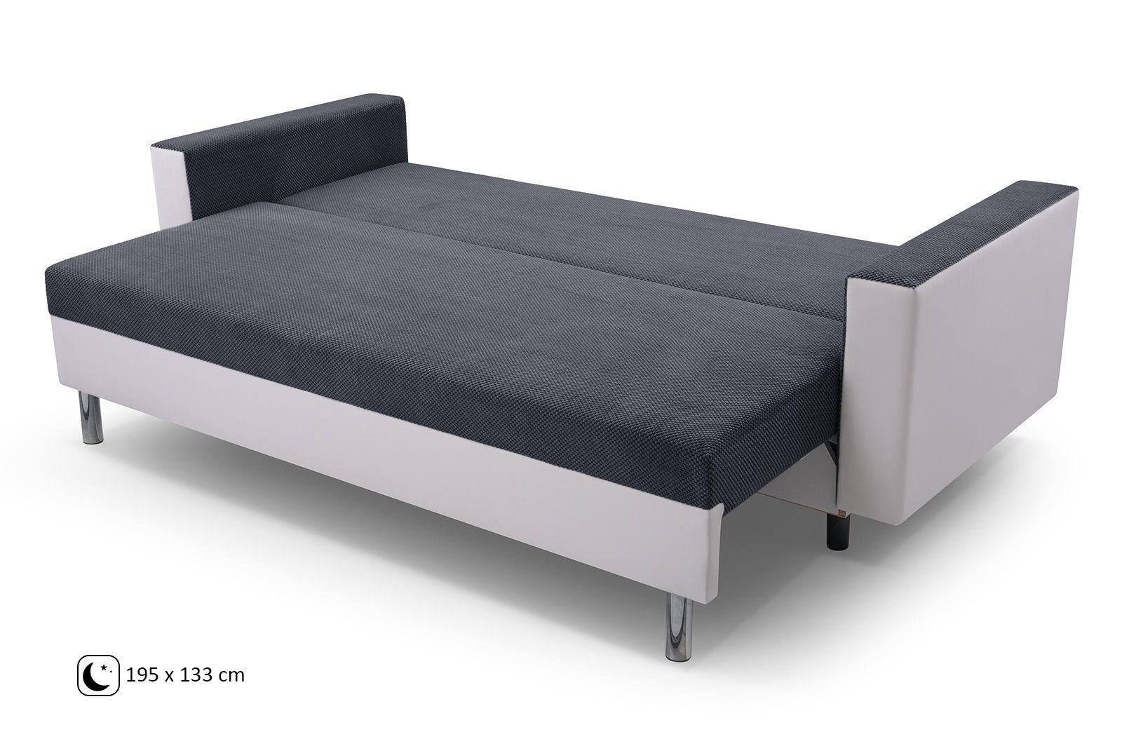 Schlaffunktion 3-Sitzer (dot + + Polstersofa und Bettkasten, Weiß Webstoff Grau + cm Sofa madryt Kunstleder, Beautysofa 95 mit MALTA, Dreisitzer aus 920) 225