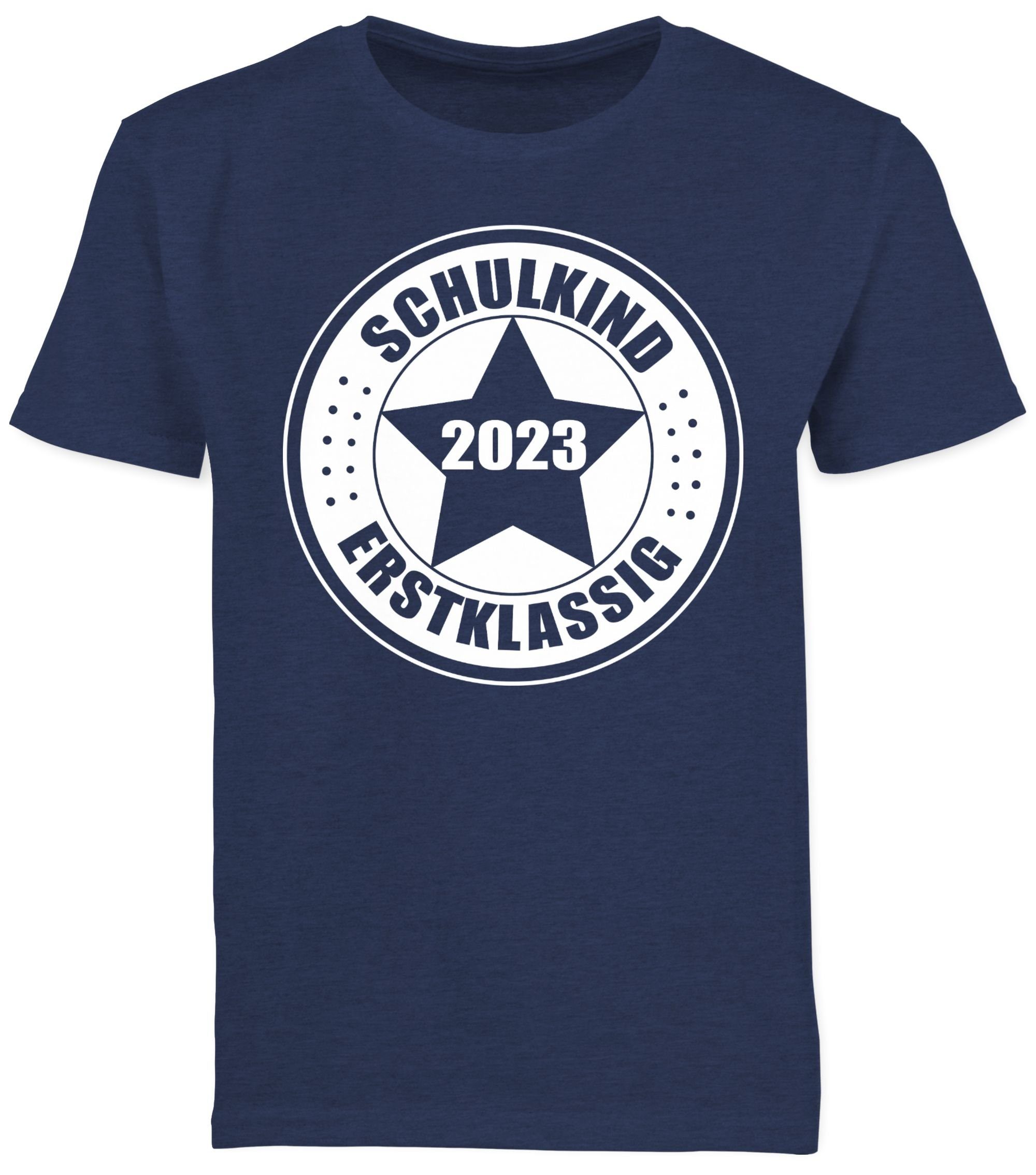 T-Shirt Junge Einschulung Meliert - 01 Shirtracer 2023 Schulanfang Erstklassig Geschenke Schulkind Dunkelblau