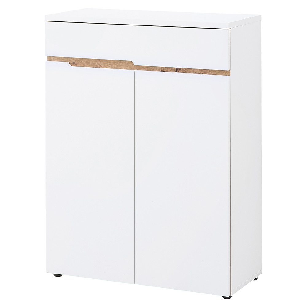 Lomadox Schuhschrank MANRESA-36-WHITE 80 cm breit, wei mit Eiche, 1 Schublade, 2 Tren