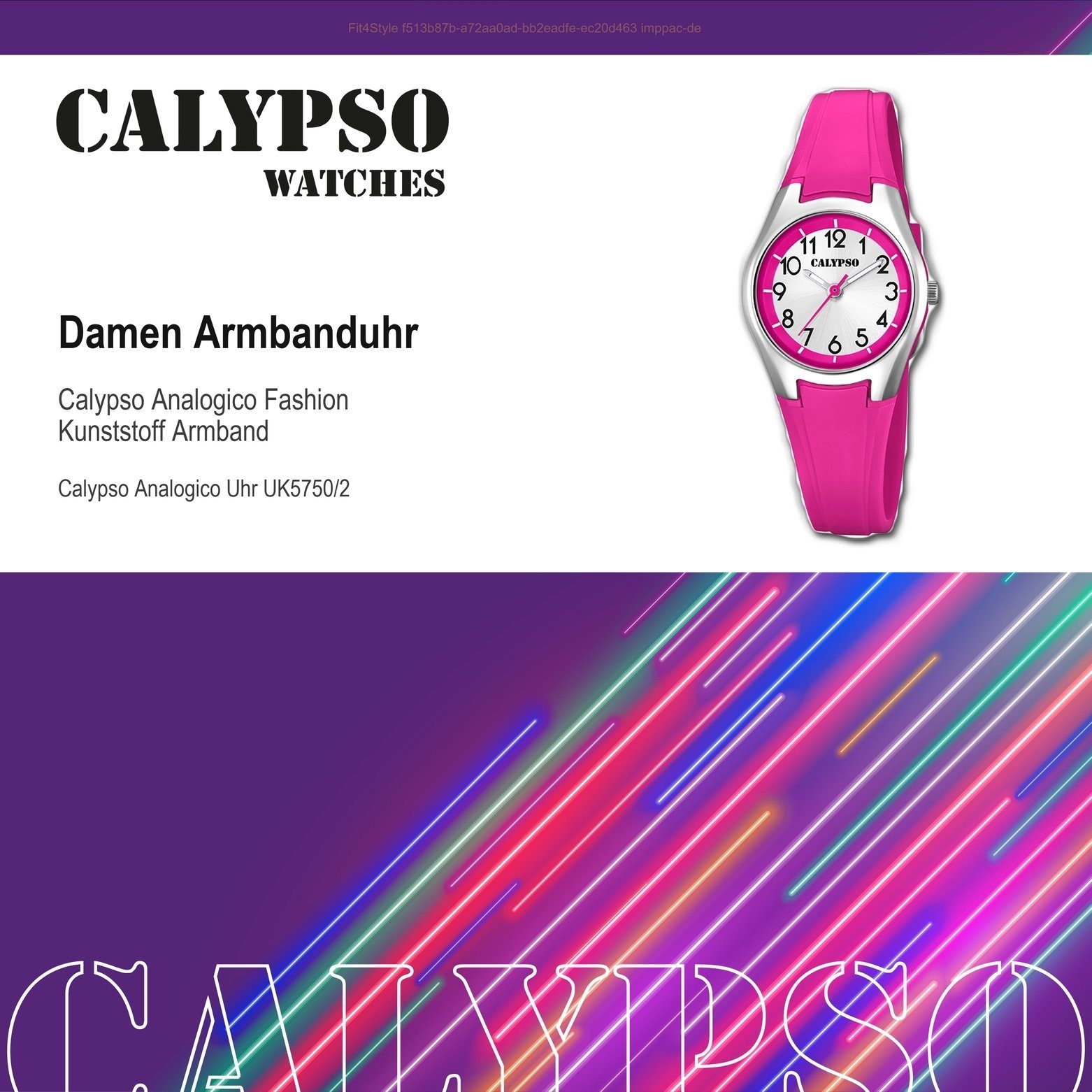Damen Uhren CALYPSO WATCHES Quarzuhr UK5750/2 Calypso Damen Uhr K5750/2 Kunststoffband, Damen Armbanduhr rund, Kunststoff, PUarm