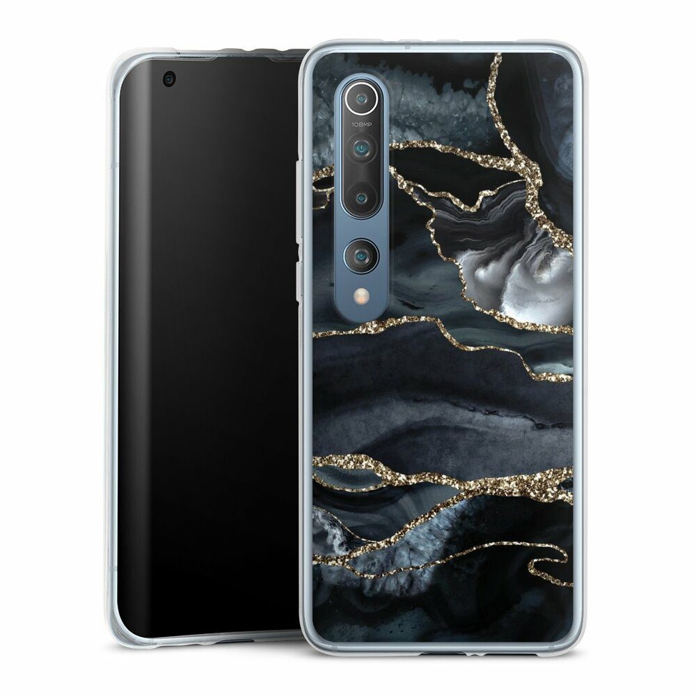 DeinDesign Handyhülle Glitzer Look Marmor Trends Dark marble gold Glitter look, Xiaomi Mi 10 Silikon Hülle Bumper Case Handy Schutzhülle