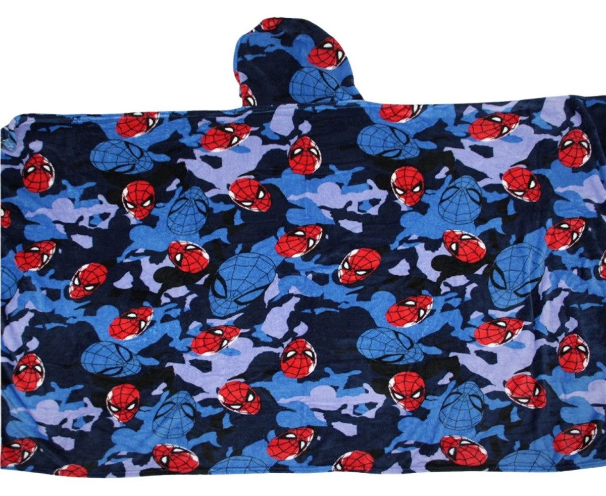 Wohndecke - Kuscheldecke mit Kapuze für Kinder – weich & wärmend – 120x150 cm, Spiderman, ideal zum Einkuscheln, perfekt für Kinder