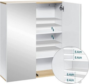 EUGAD Spiegelschrank (1-St) mit Doppeltür, 60x75x20cm, weiß und helle Eiche