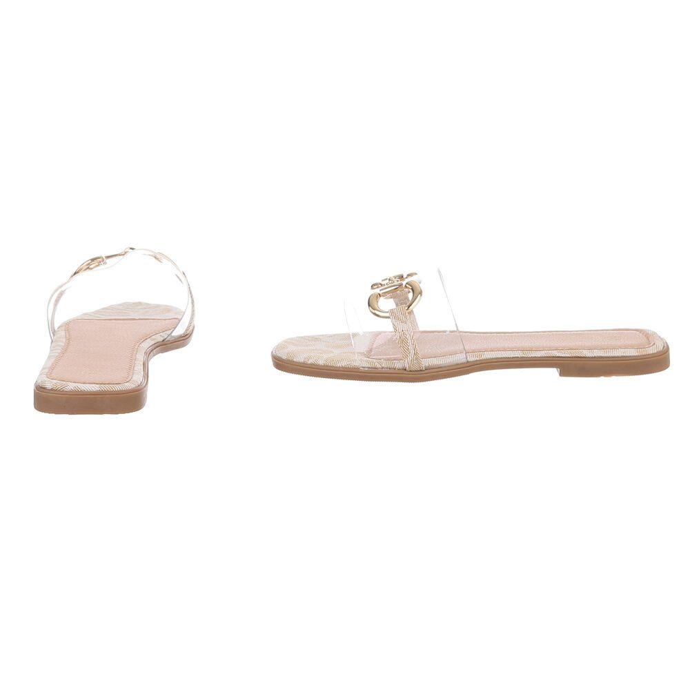 Ital-Design Elegante transparente Sandalen mit Golddetails für Damen Pantolette (89542705) Blockabsatz Pantoletten in Beige – Bild 5 von 5