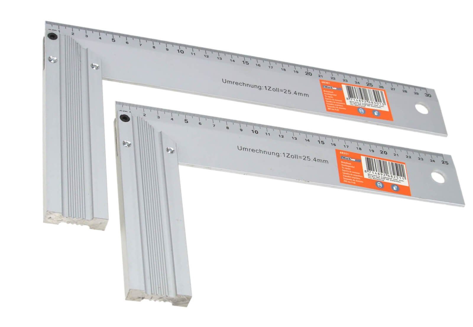 Work plus Транспортир 2er Set Alu Anschlagwinkel Schreinerwinkel 90° 300mm 250mm
