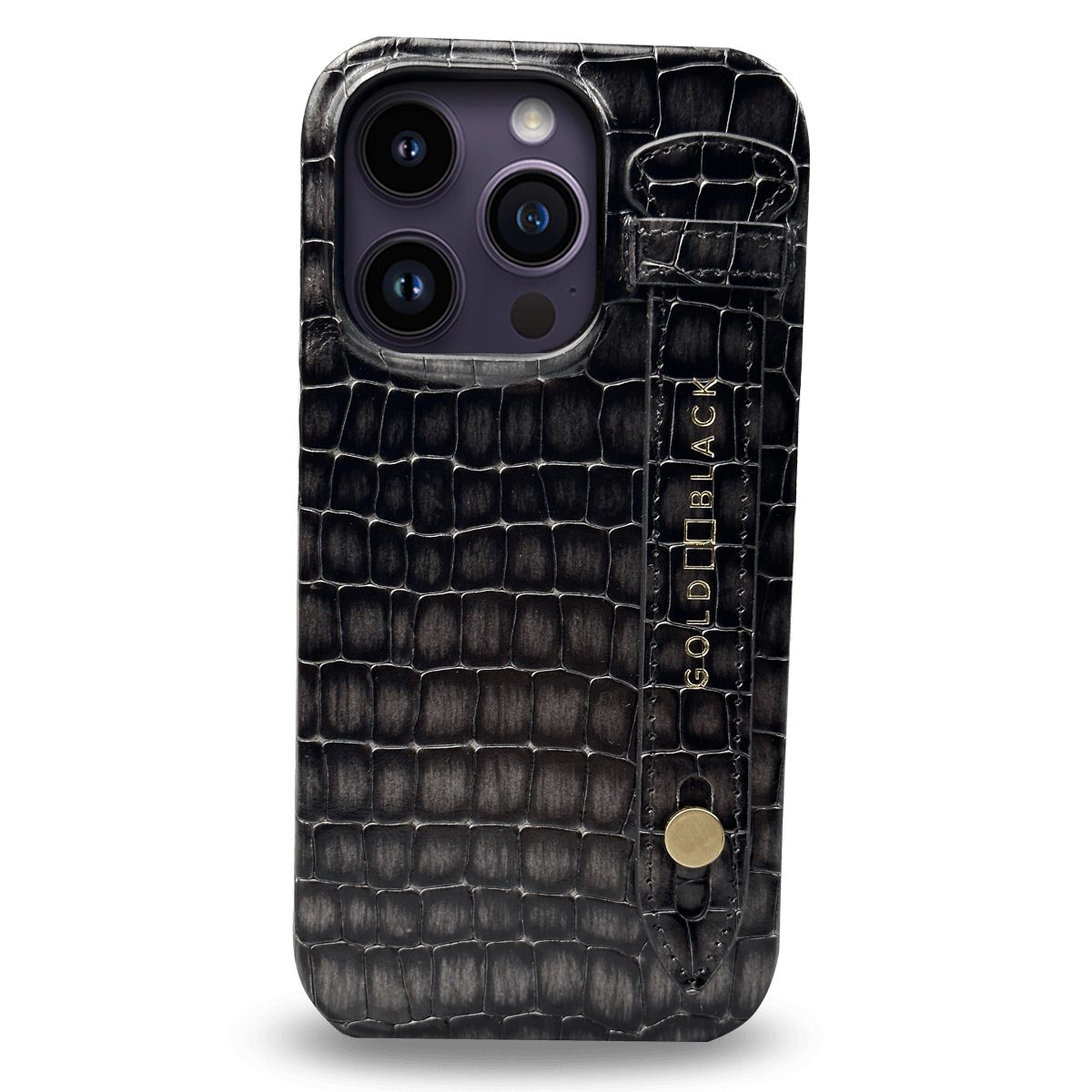 GOLDBLACK Handyhülle iPhone 14 Pro Slim Lederhülle MILANO-Design grau mit Fingerschlaufe
