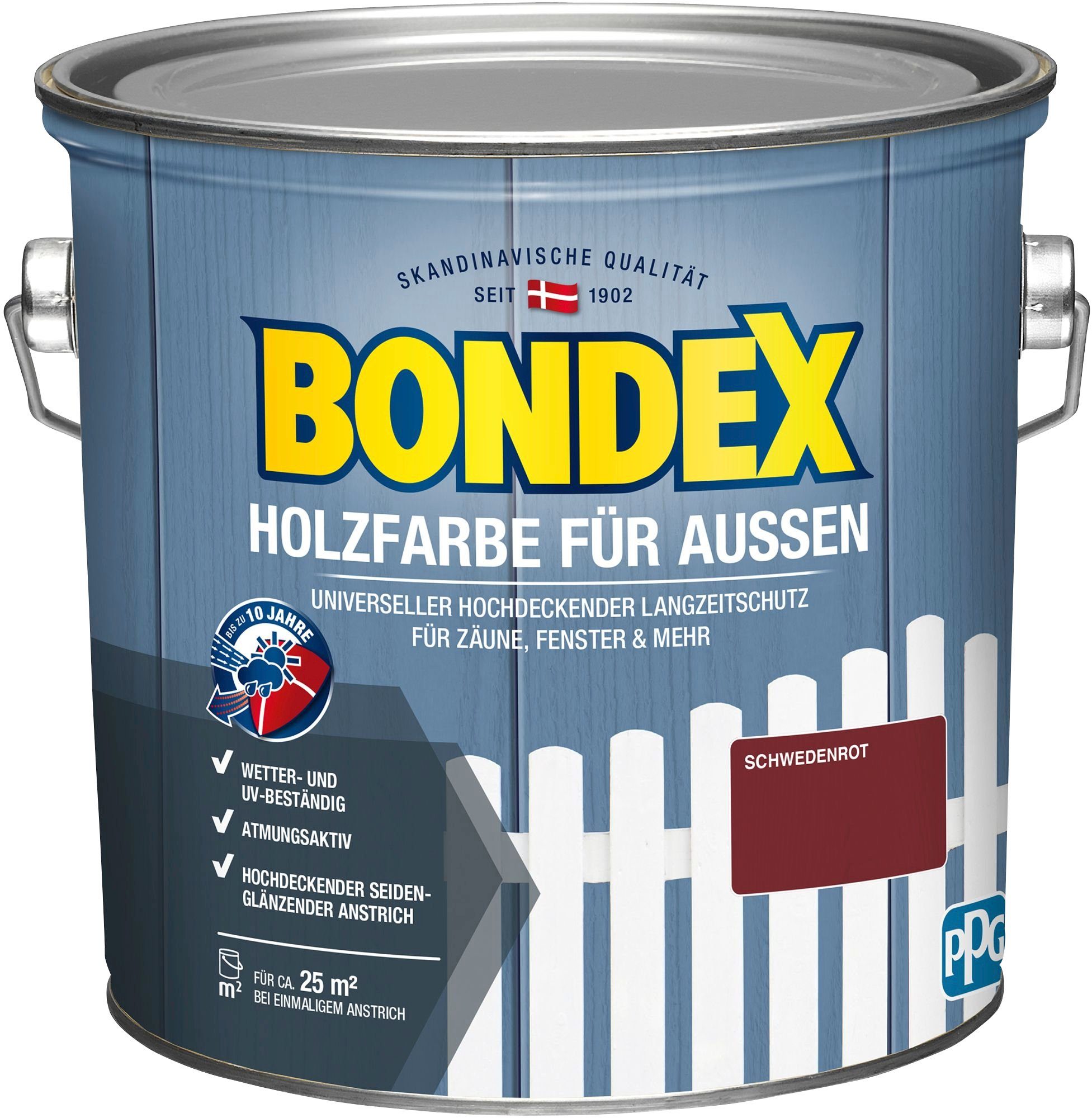 Bondex Wetterschutzfarbe HOLZFARBE FÜR AUSSEN, universeller hochdeckender Langzeit-Wetterschutz für Zäune & Fenster schwedenrot
