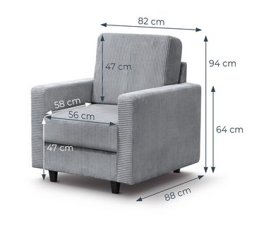 Beautysofa Polstergarnitur Modernes, stilvolles Lounge-Set für das Wohnzimmer Tango, (B:215/H:94/T:90cm), Set besteht aus einem Sofa und zwei Sesseln