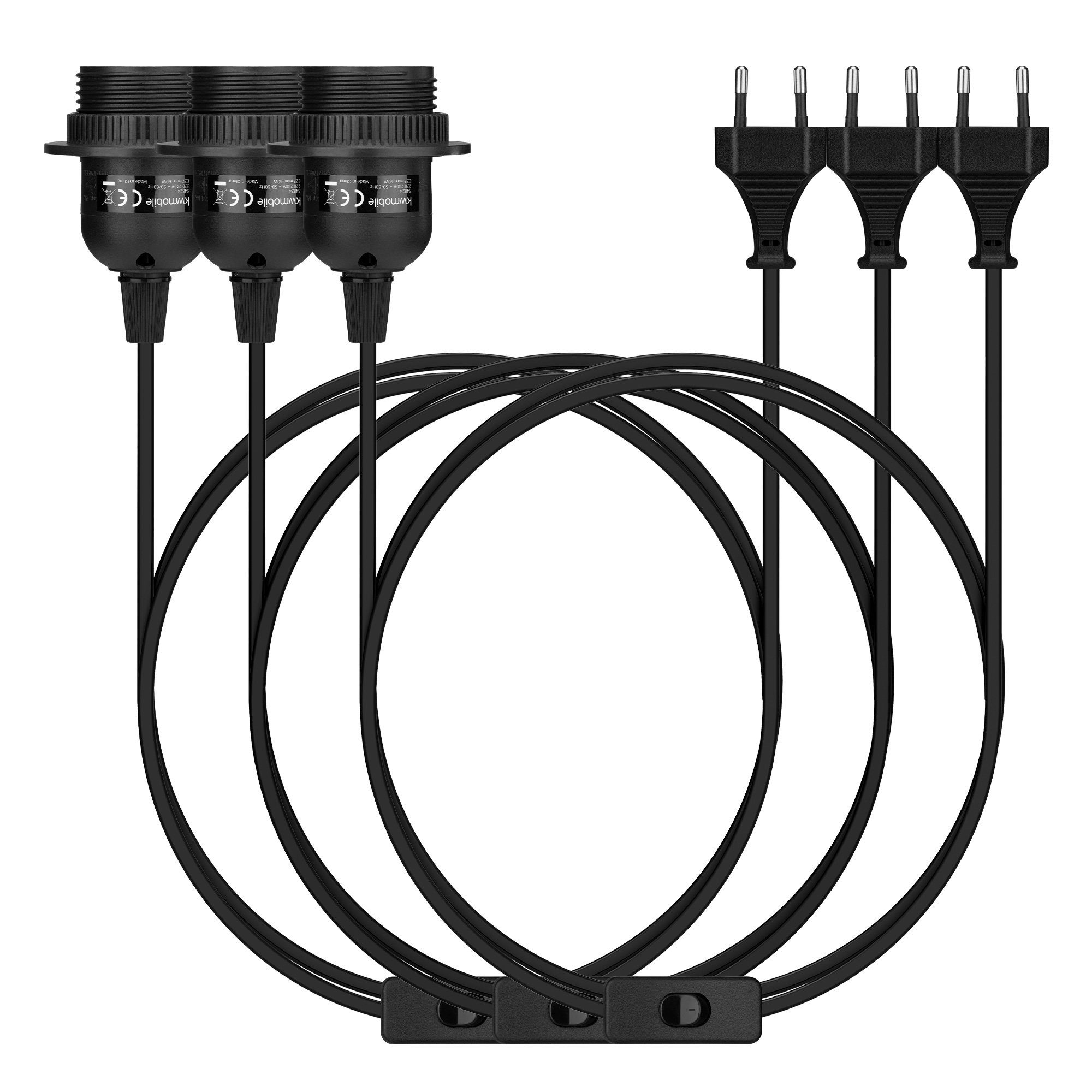 kwmobile 3x E27 Lampenfassung mit Schalter - E27 Fassung Weiß mit