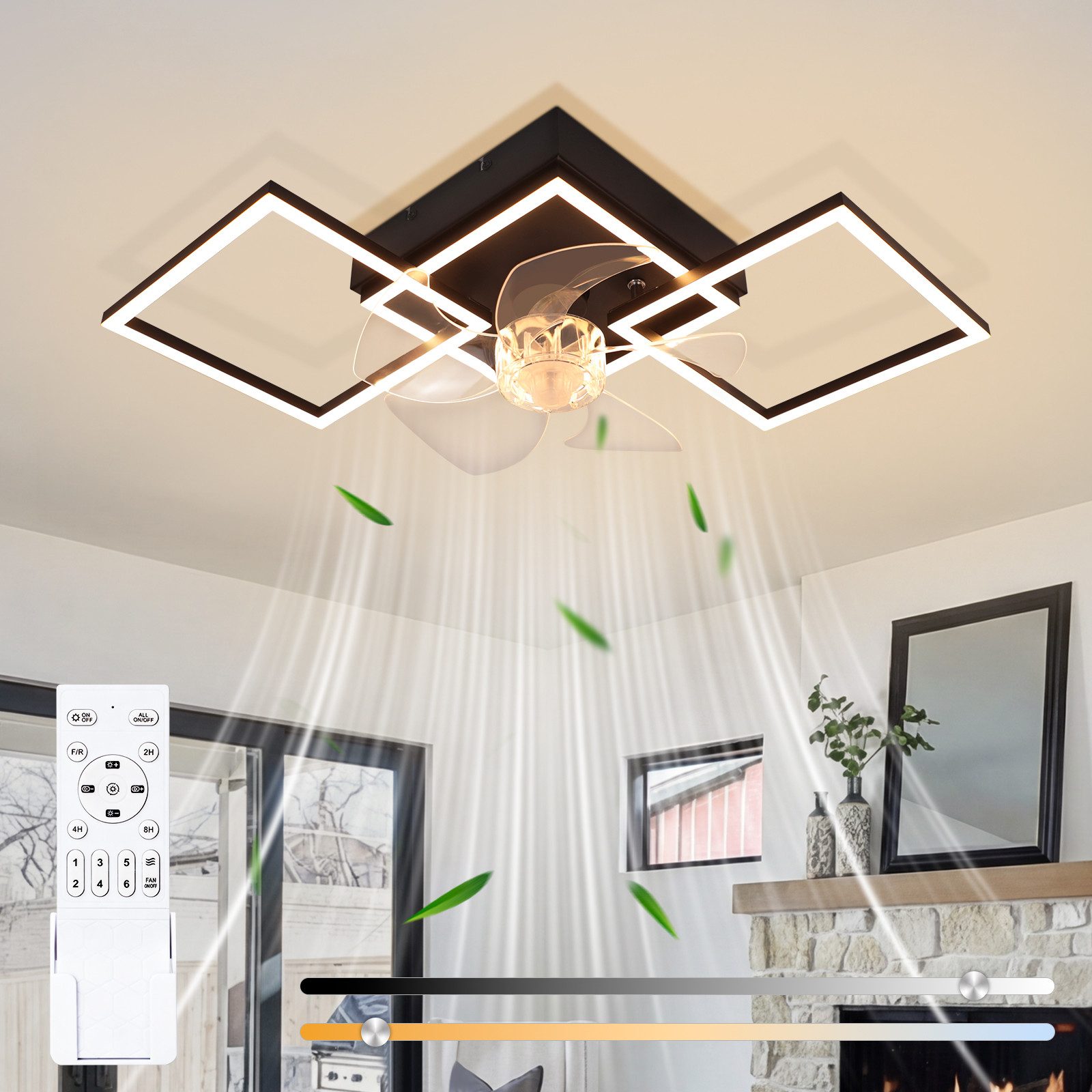 ZMH Deckenventilator Moderne Deckenlampe mit Ventilator - Deckenventilator mit Beleuchtung, mit Licht Dimmbar mit Fernbedienung Timer für Wohnzimmer Esszimmer