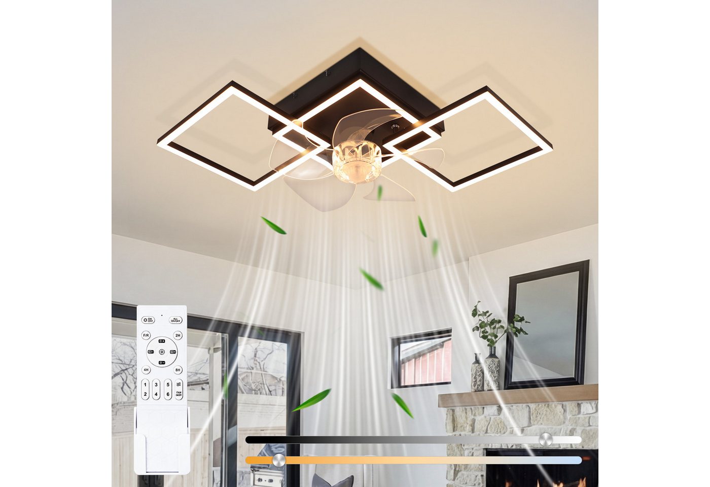 ZMH Deckenventilator Moderne Deckenlampe mit Ventilator - Deckenventilator mit Beleuchtung, mit Licht Dimmbar mit Fernbedienung Timer für Wohnzimmer Esszimmer