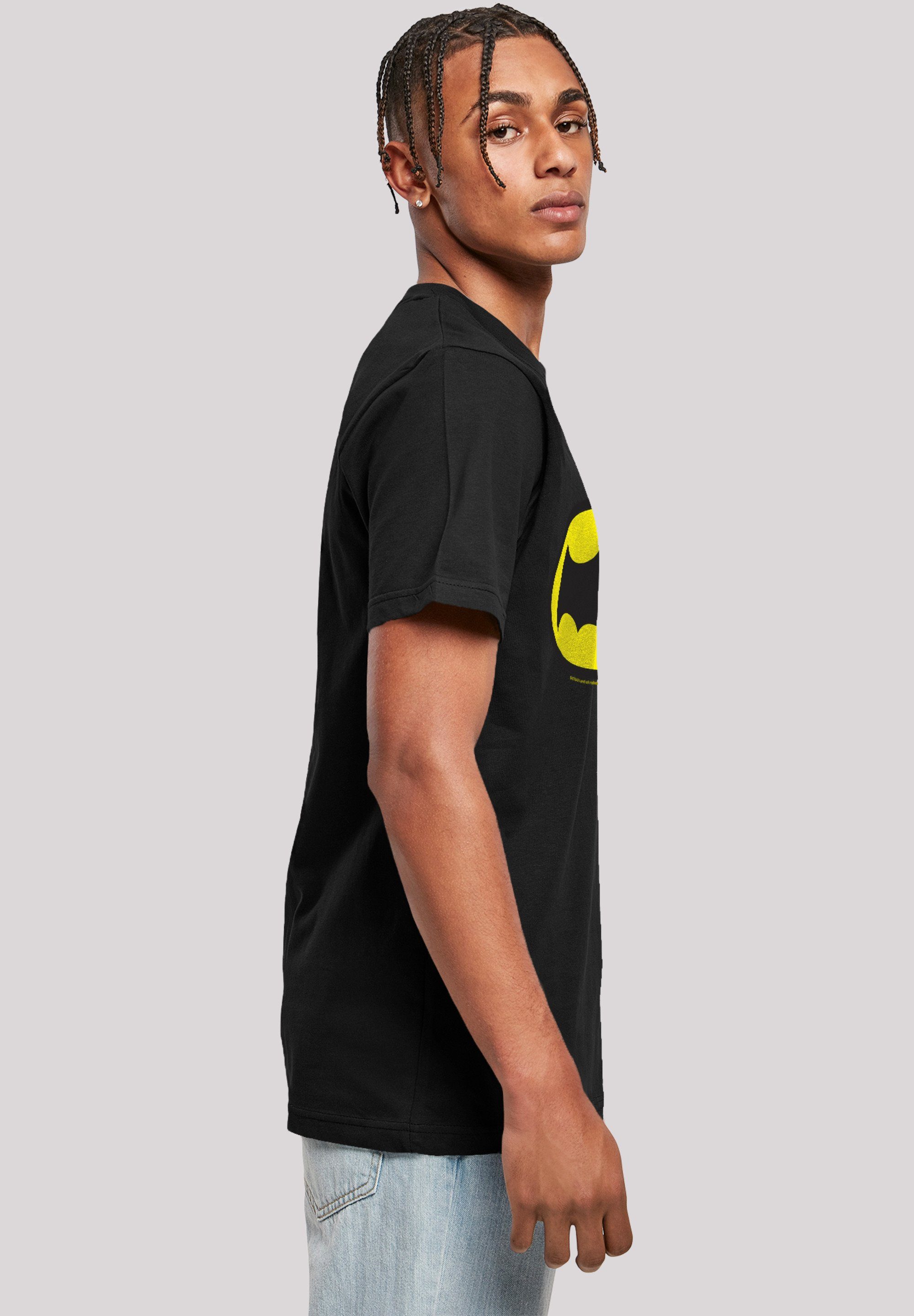 -BLK (1-tlg) TV Neck black T-Shirt Herren with Logo F4NT4STIC Round Series Batman Kurzarmshirt