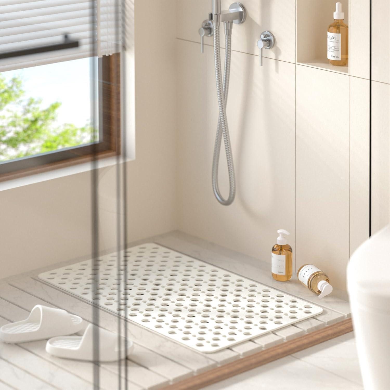 LuxusKollektion Badematte Badewannenmatte rutschfest TPE Weiß 75 x 43 cm Rechteckig