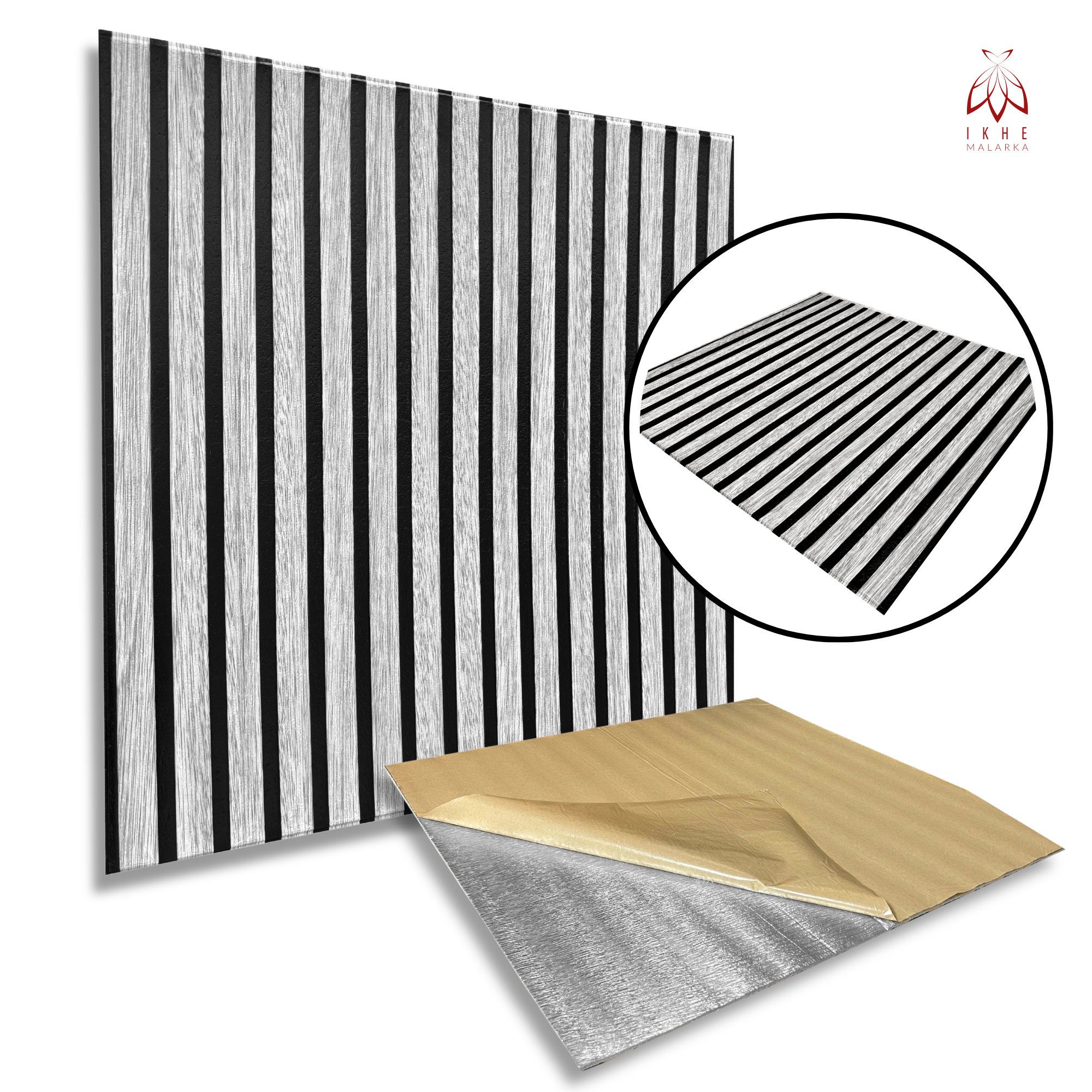IKHEMalarka Wandpaneel Qualitätsgünstige Selbstklebende Lamellen Optik aus PE-Schaum, BxL: 66,5x67 cm, 0,44 qm, 66,5x66,5cm 5mm Stärke - Leicht & Flexibel