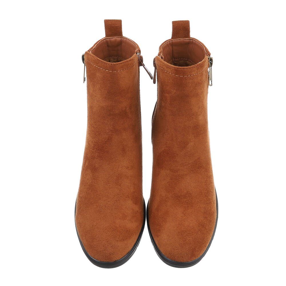 Ital-Design Damen Freizeit Keilstiefelette Keilabsatz/Wedge Keilstiefeletten in Camel