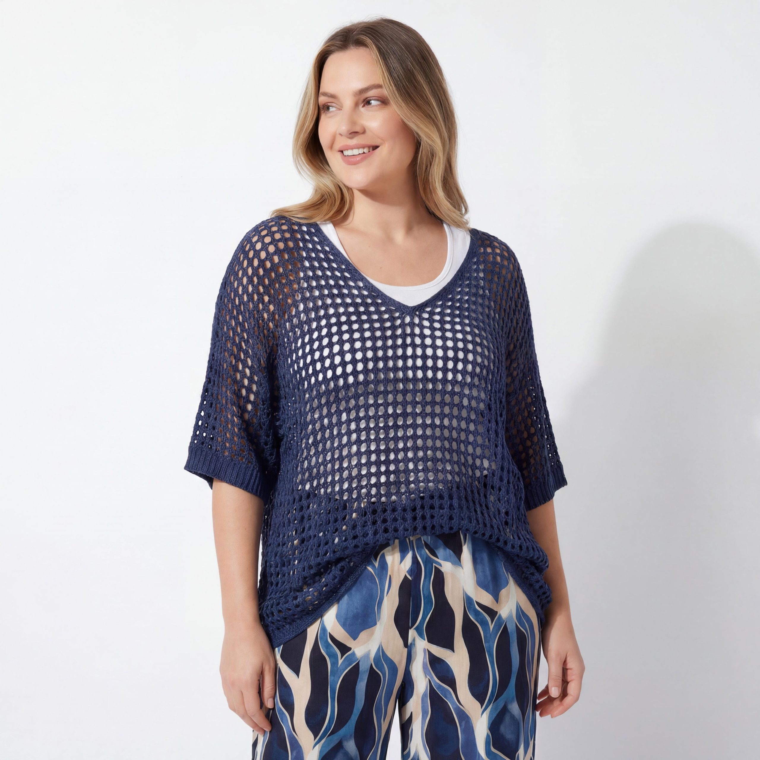 OriginalYou Strickpullover Häkeloberteil Damen Sommer Shirt Lochstrick Oversize Pullover One Size 40-46 (40-42 oversize / 44-46 regular)