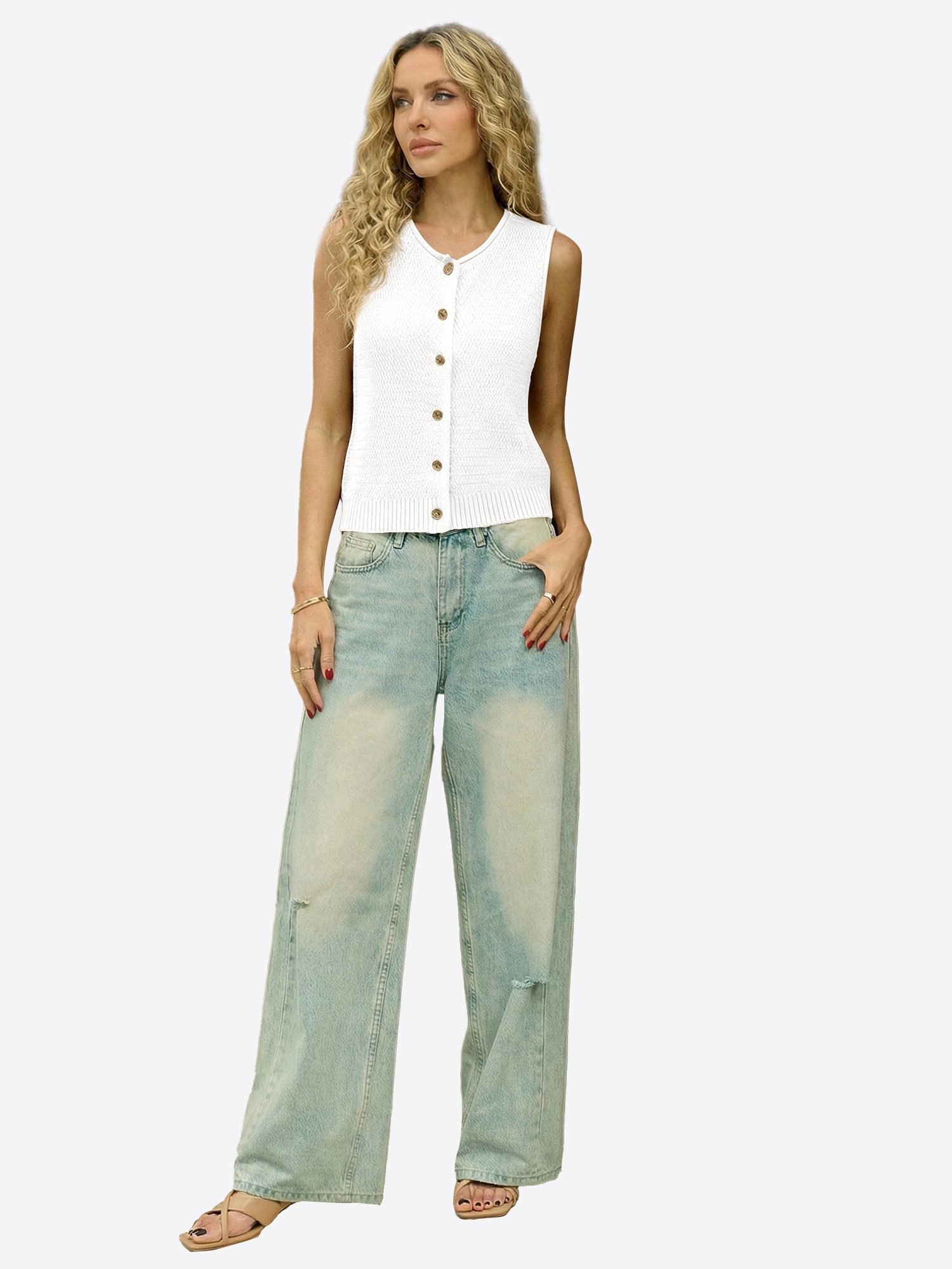 Imily Bela Kurzweste Damen Ärmellose Strickweste mit Knopfleiste (Packung, 1-tlg., 1per-Pack) einfarbig – Bild 4 von 5