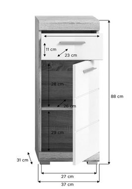 ebuy24 Badezimmerspiegelschrank Lambada Badschrank 1 Tür, 1 Schublade Hochglanz we