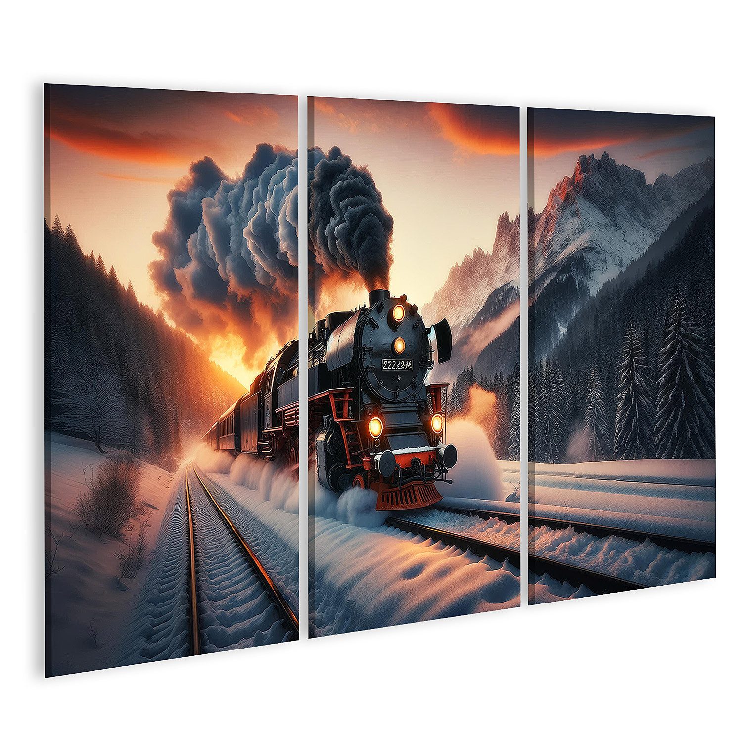 Leinwandbild Für Eisenbahn Fans Eisenbahnromantik im winterlichen Alpenglühen