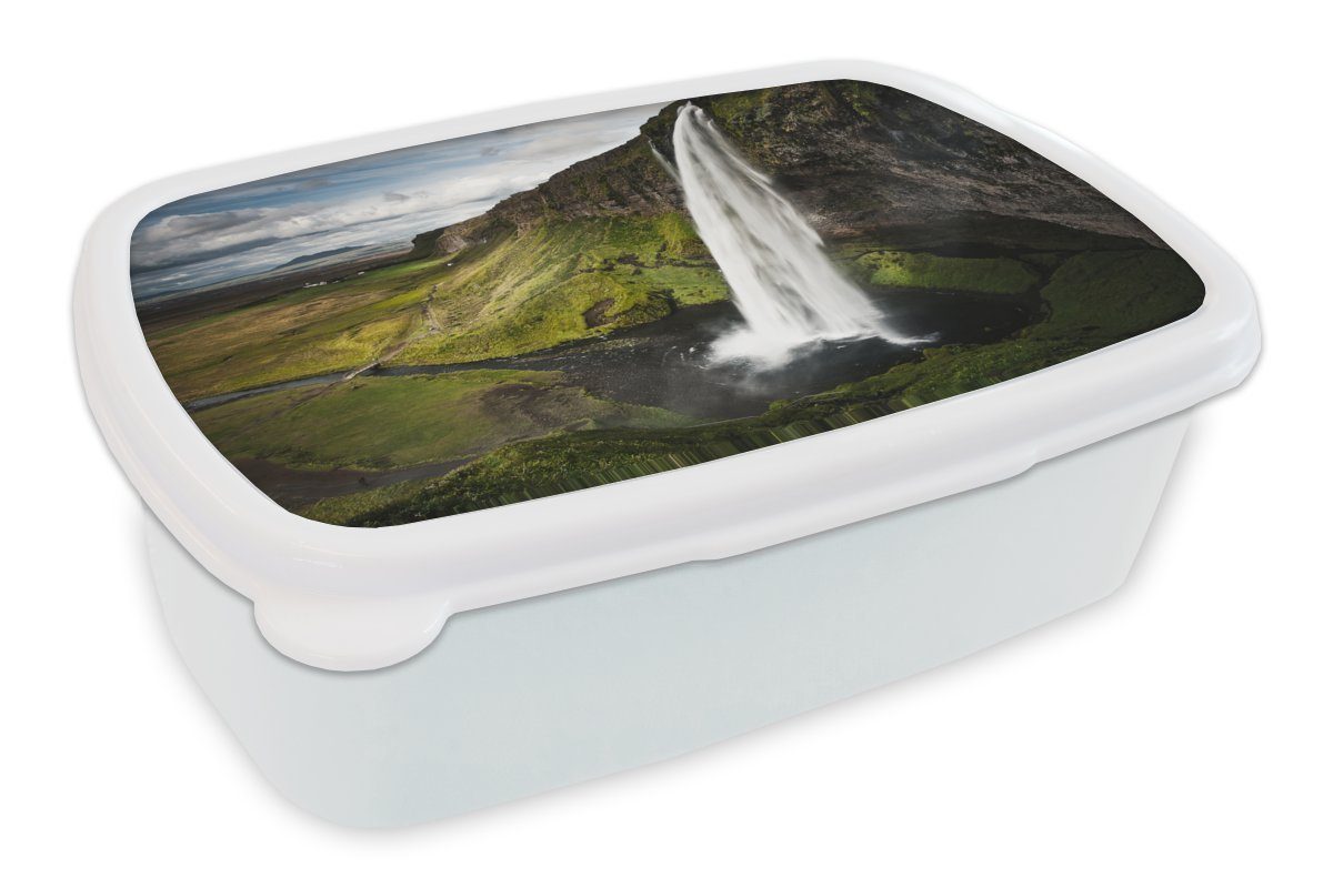 MuchoWow Lunchbox Wasserfall - Berg - Dschungel, Kunststoff, (2-tlg), Brotbox für Kinder und Erwachsene, Brotdose, für Jungs und Mädchen weiß | Lunchboxen