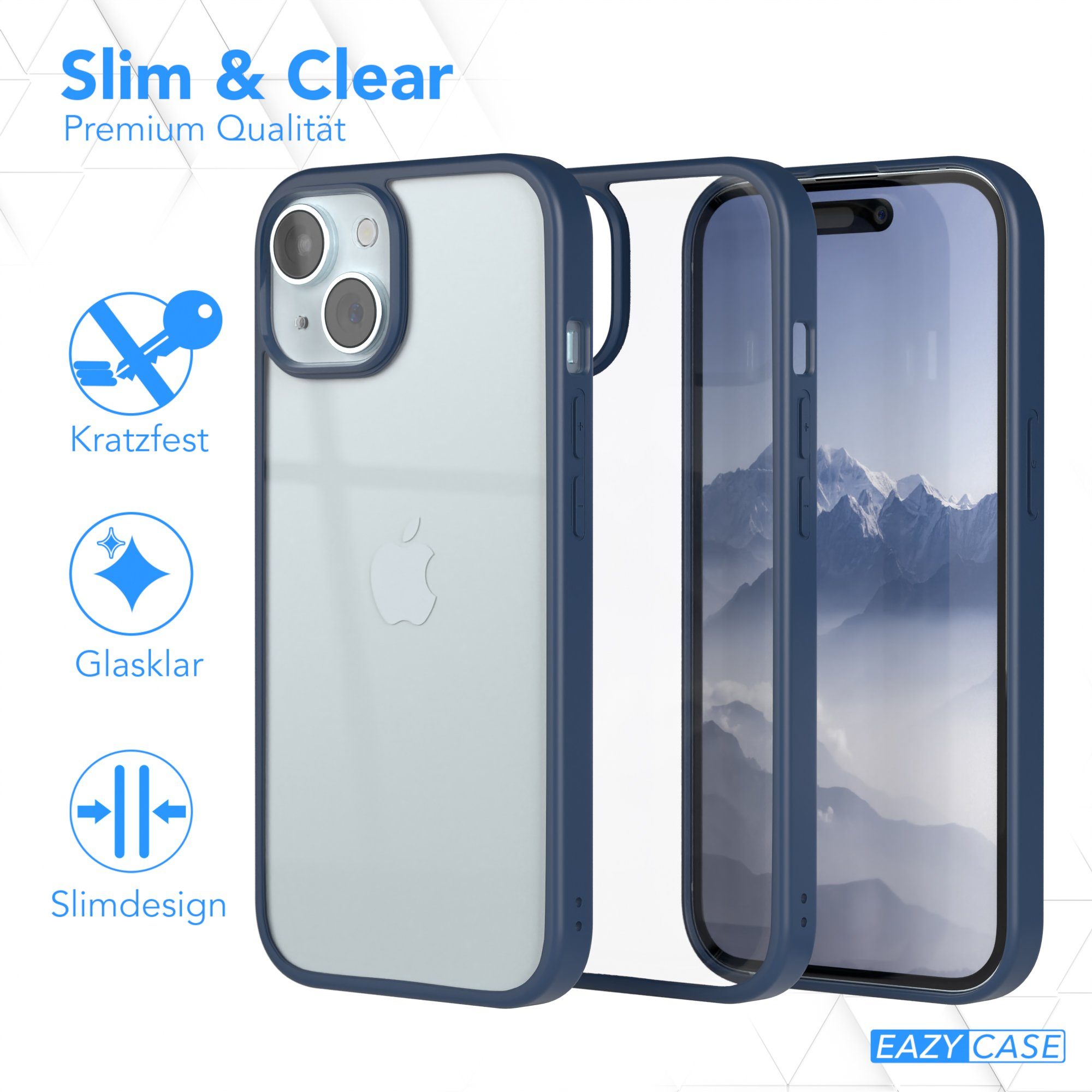 EAZY CASE Handyhülle Bumper Case für Apple iPhone 15 6,1 Zoll, Handyhülle Dünn mit Kameraschutz Hybrid Handyhülle Rand Nacht Blau – Bild 5 von 5