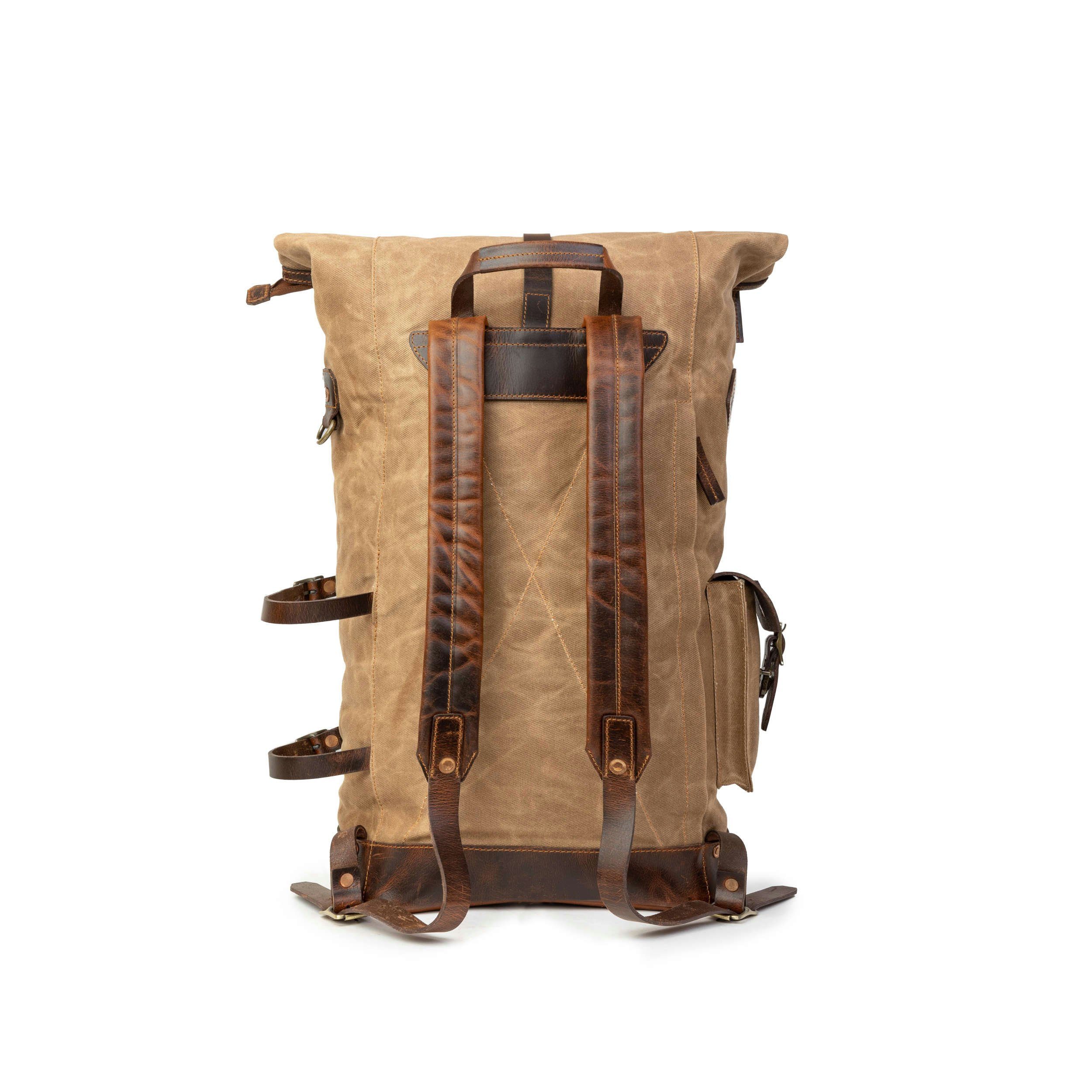 und Rucksack Vintage Rucksack aus »Dale« DRAKENSBERG Khaki-Sand, wetterfester großer gewachstem Canvas Seesack Leder
