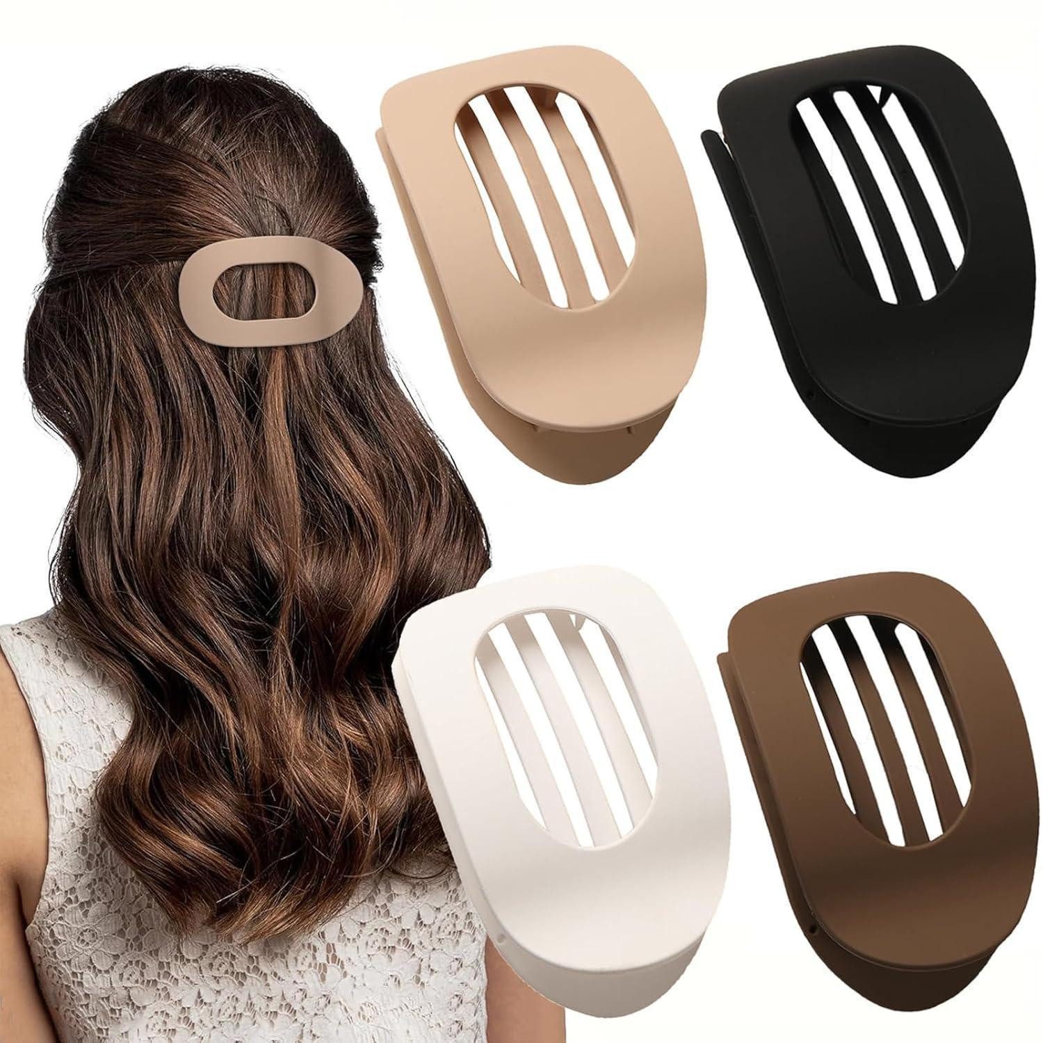 LuxusKollektion Haarklammer 4er Set Flache Haarklammern für Damen in neutralen Farben, für dickes