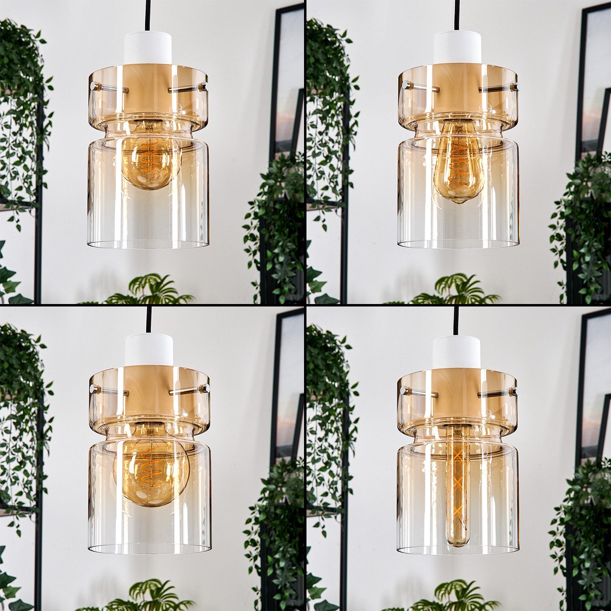 hofstein Hängeleuchte 3-flammige Hängelampe aus Metall/Glas in Weiß/Bernste günstig online kaufen