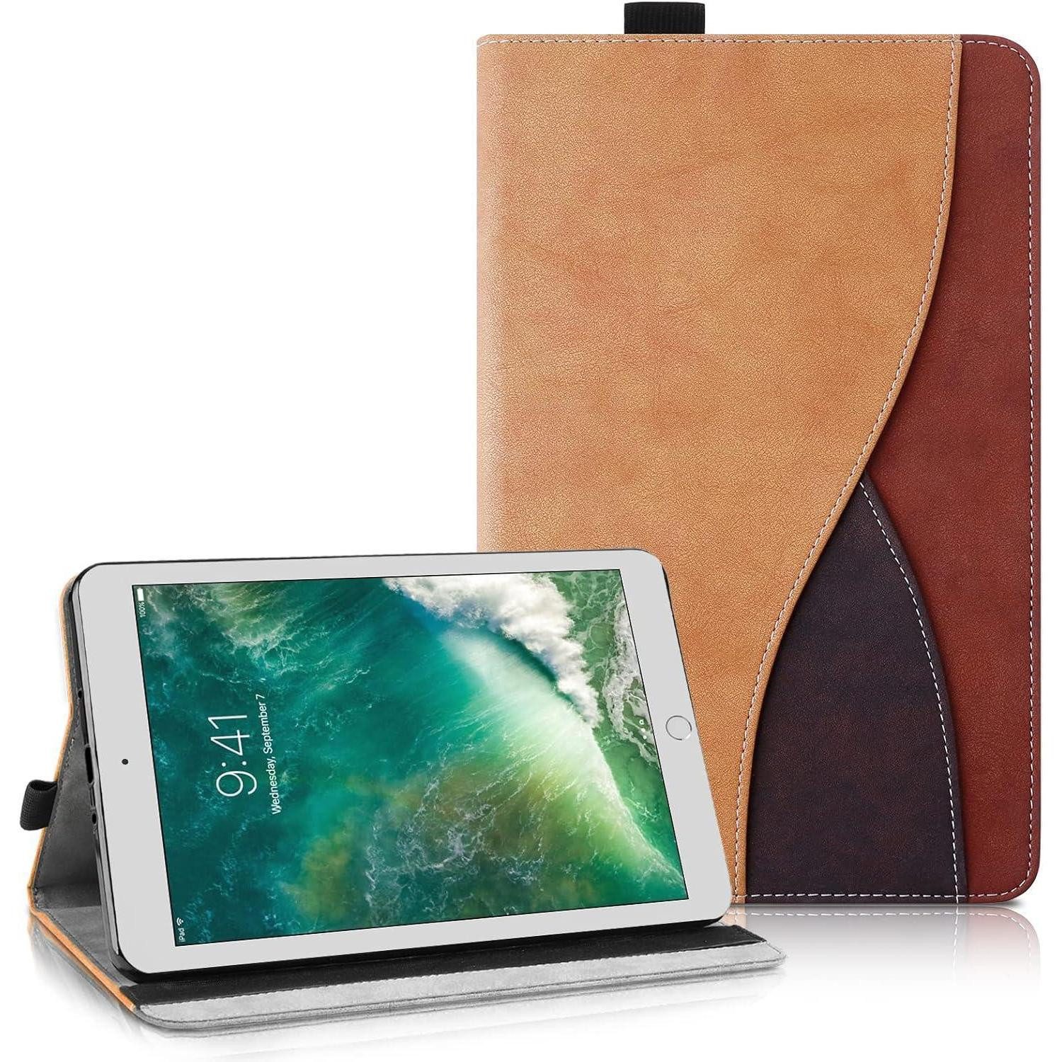 LuxusKollektion Tablet-Mappe iPad 9,7" Hülle mit Wallet & Standfunktion Braun