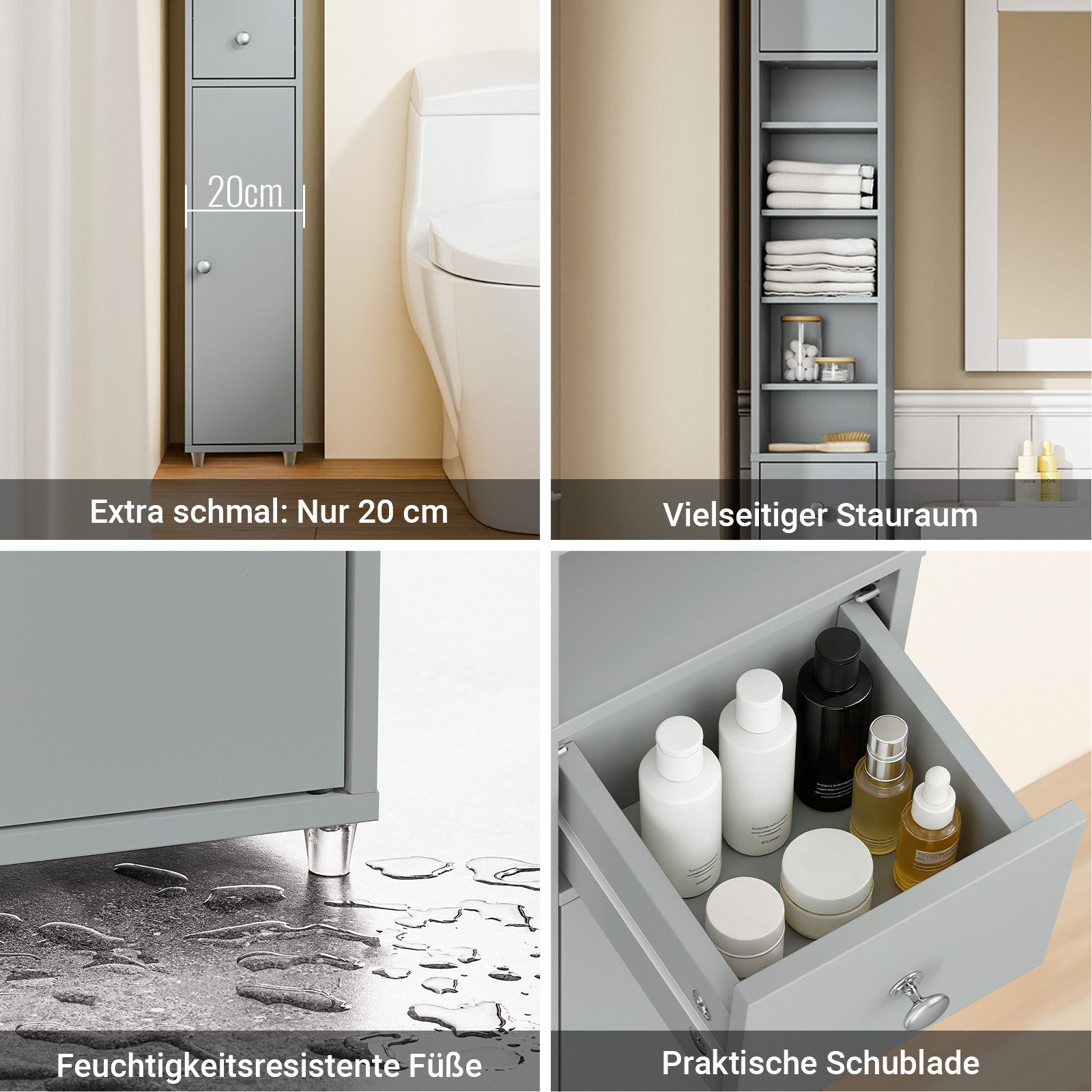 SoBuy Hochschrank BZR34, Badschrank schmal 20 cm, Badezimmerschrank, Hochschrank bad Badkommode, extra Stauraum für kleine Bäder, schlankes Design – Bild 5 von 5