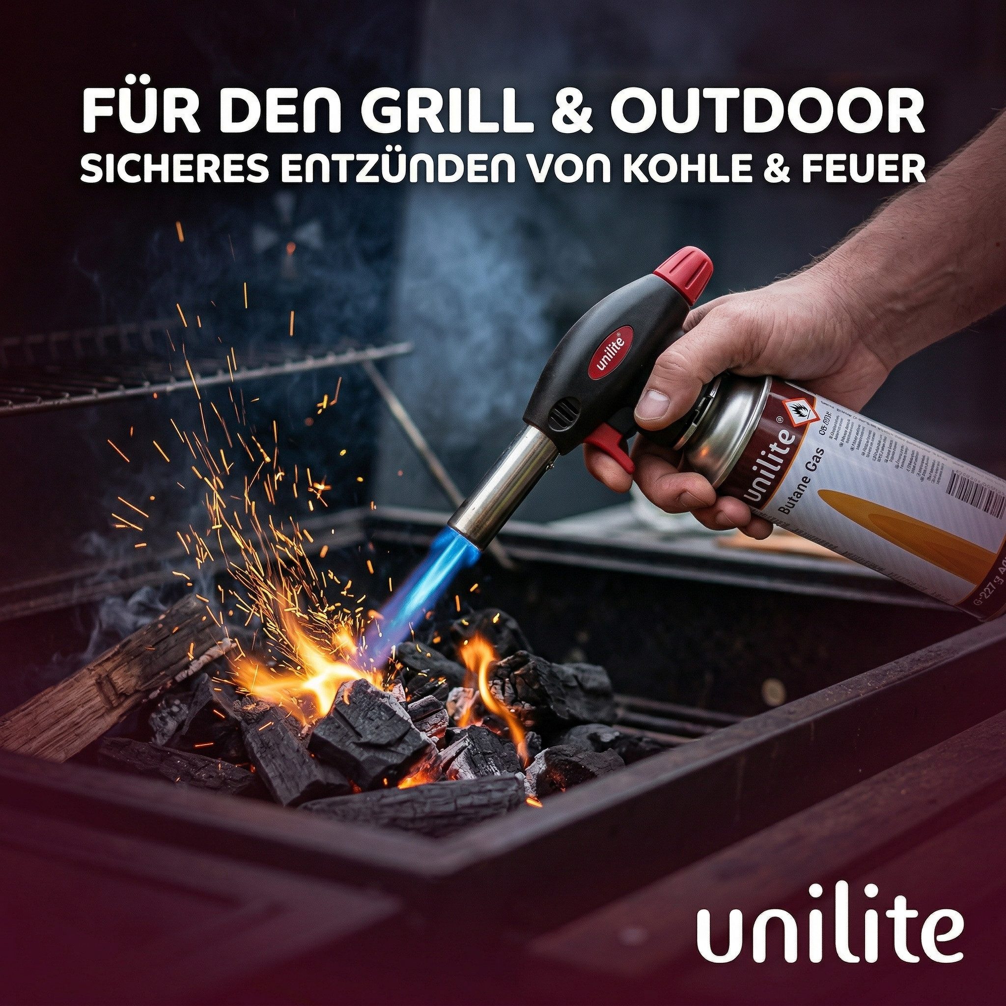 Unilite Flambierbrenner Gasbrenner Lötbrenner Set mit 2 x 227g Gaskartuschen, (3-tlg), 1300W, 1300°C, Piezozündung, MSF-1A-Kompatibel – Bild 4 von 5