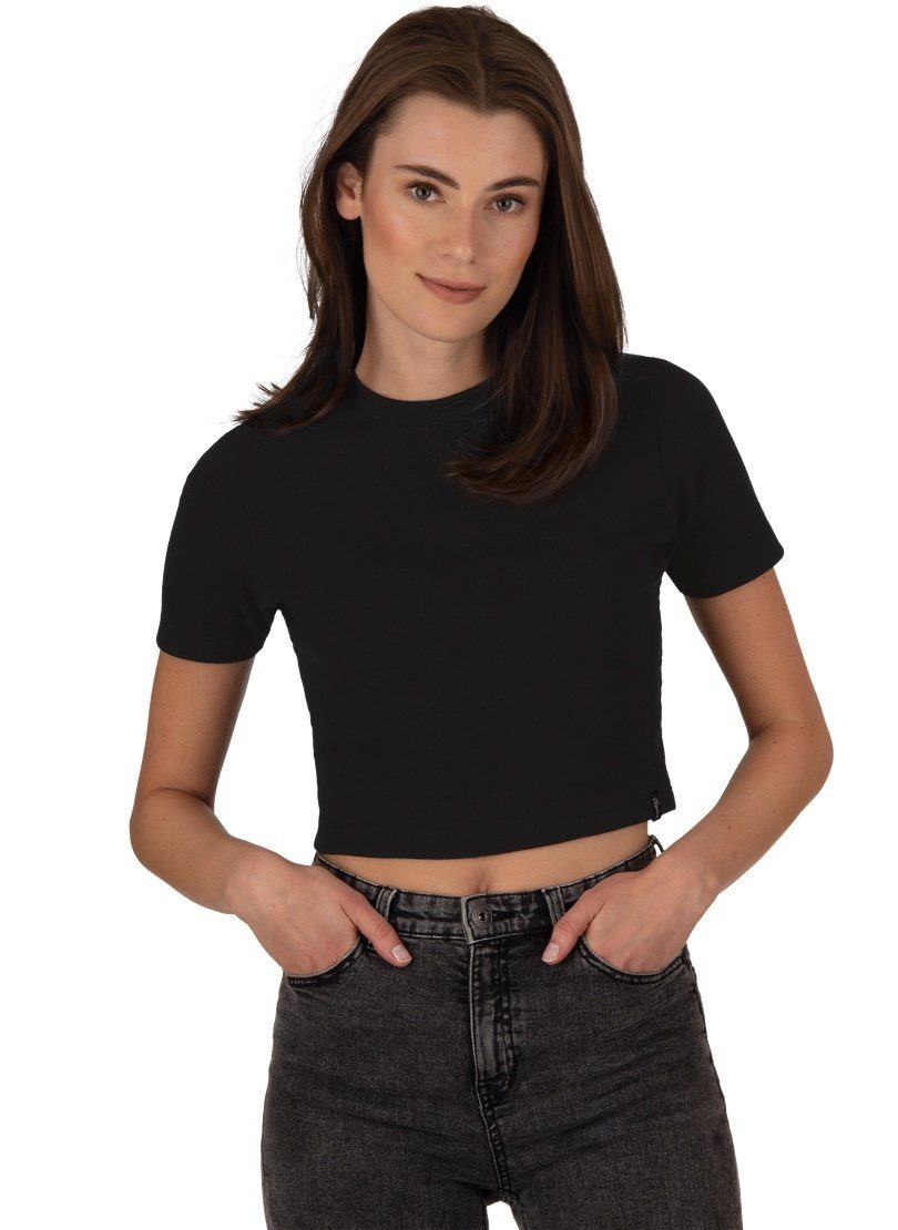 TRIGEMA schwarz Modisches T-Shirt Crop-Top Trigema