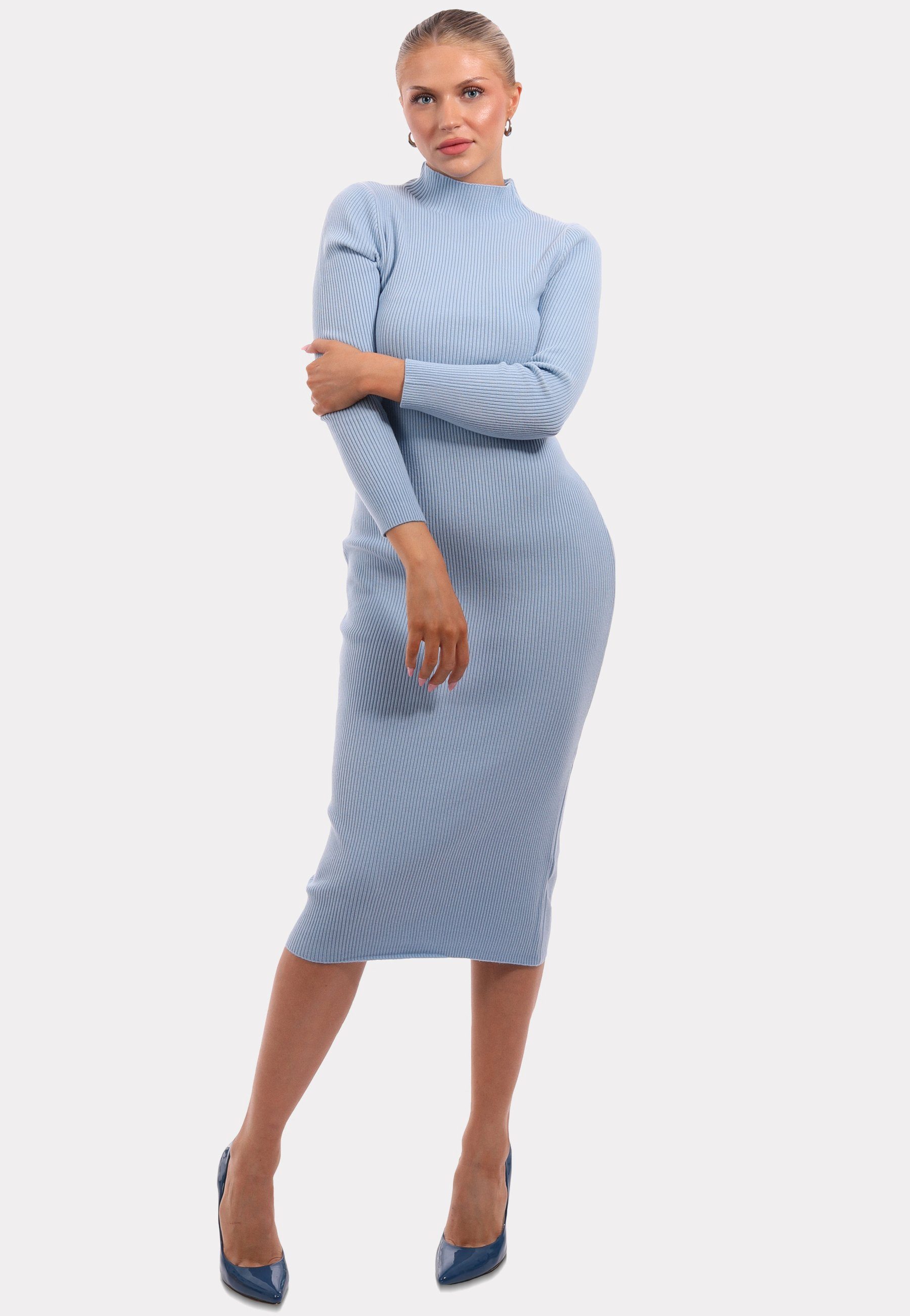 Stehkragen blau Strickkleid & Strickkleid Fashion (1-tlg) mit Style Unifarbe YC KNIT DRESS in