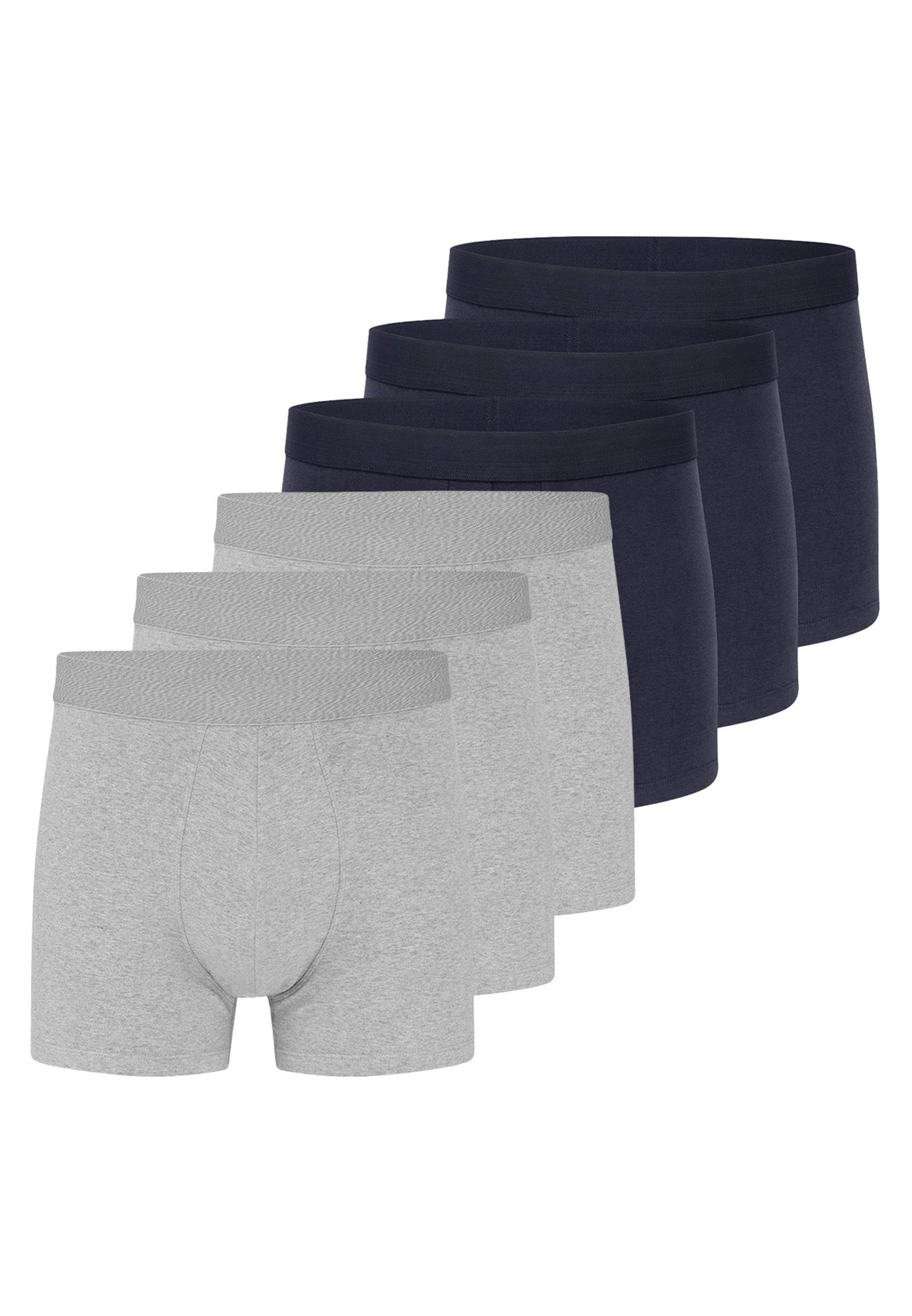 Pant / Cotton (Spar-Set, - Pack Atmungsaktiv Boxer - Organic Eingriff Retro Baumwolle / 6-St) Navy Short - Ohne Retro Melange Grau Almonu 6er