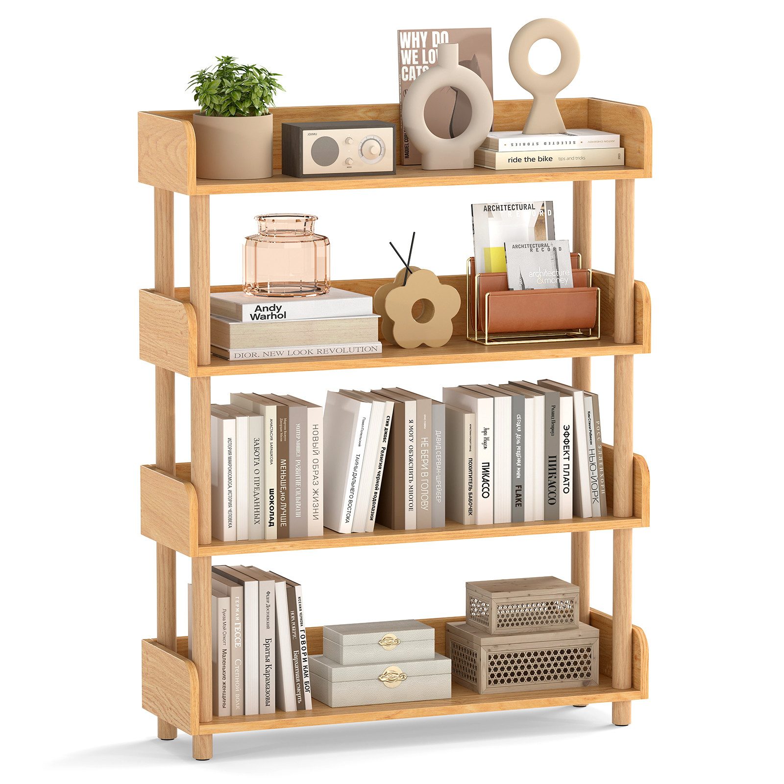 COSTWAY Bücherregal, Holz Standregal, Eckregal mit 4 offene Ebene